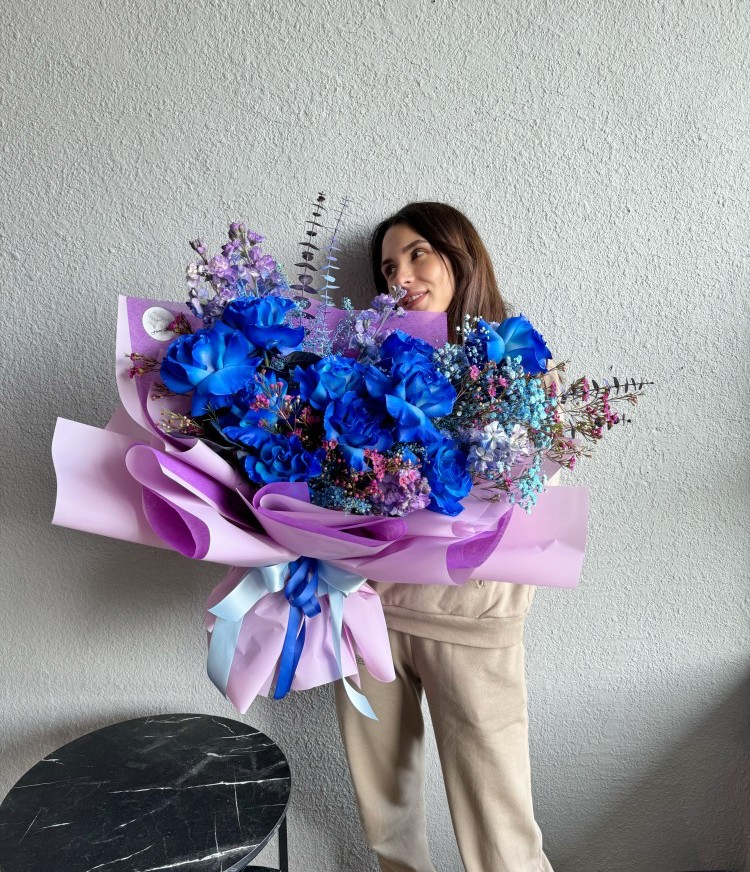 Blue Serena Hand Tied Flower Bouquet