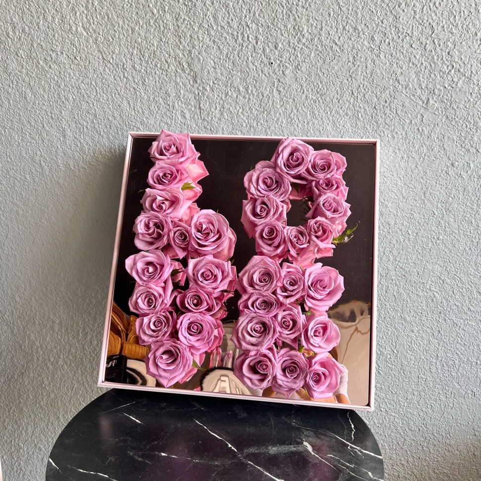 Love Pink Box With Fresh Purple Roses