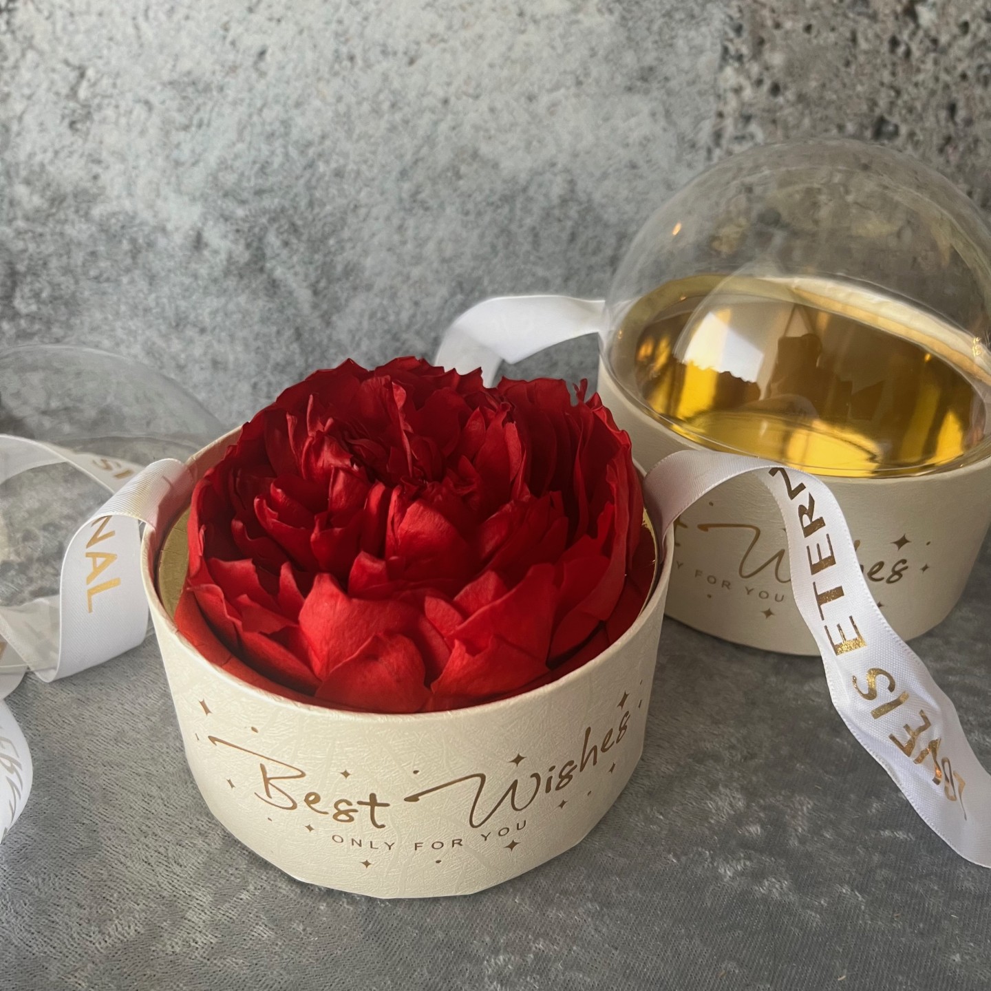 Preserved Red Peony in Acrylic Gift Box