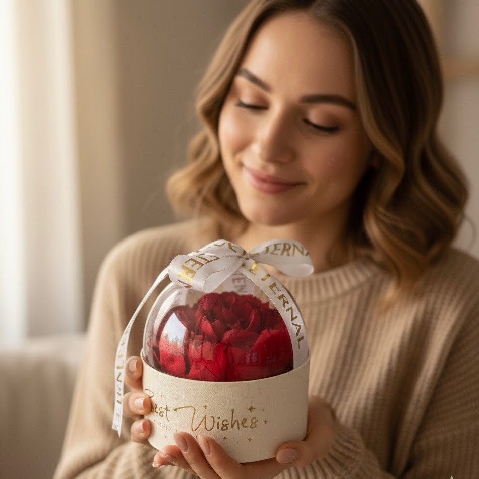 Preserved Red Peony in Acrylic Gift Box