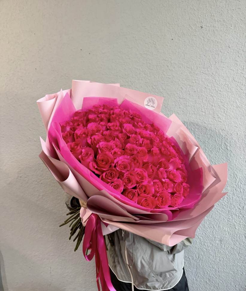 100 Hot Pink Roses Bouquet