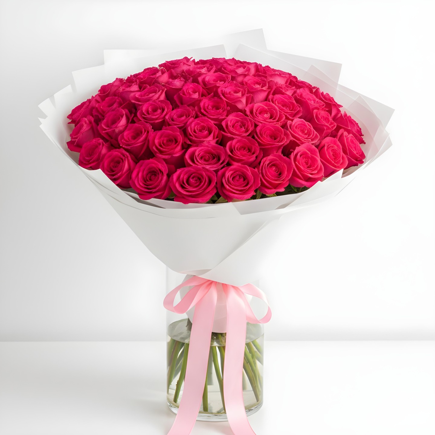 100 Hot Pink Roses Hand-Tied Bouquet