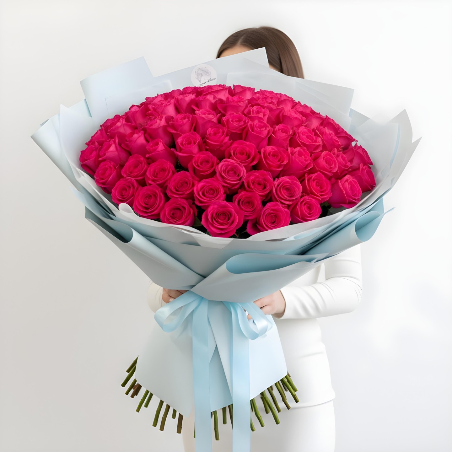 100 Hot Pink Roses Hand-Tied Bouquet