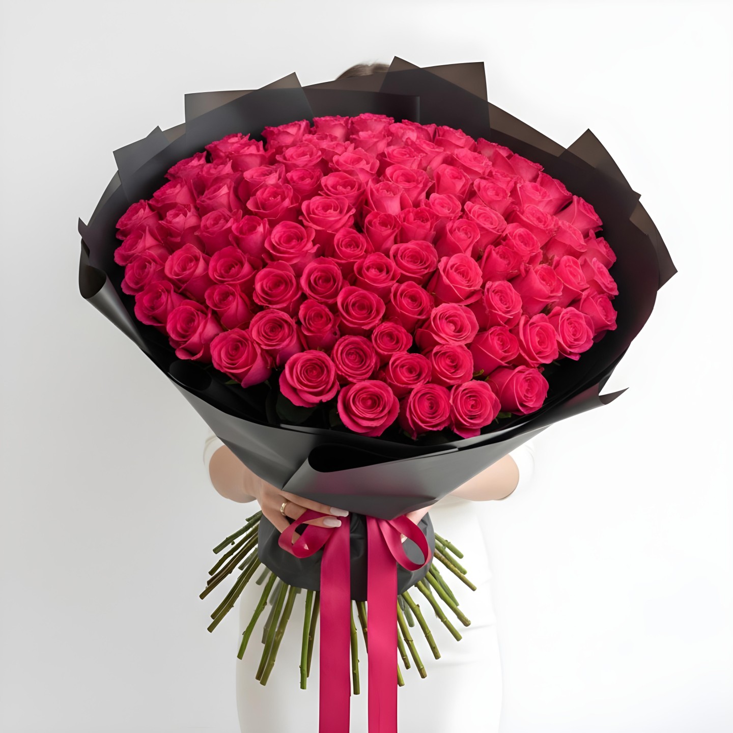 100 Hot Pink Roses Hand-Tied Bouquet