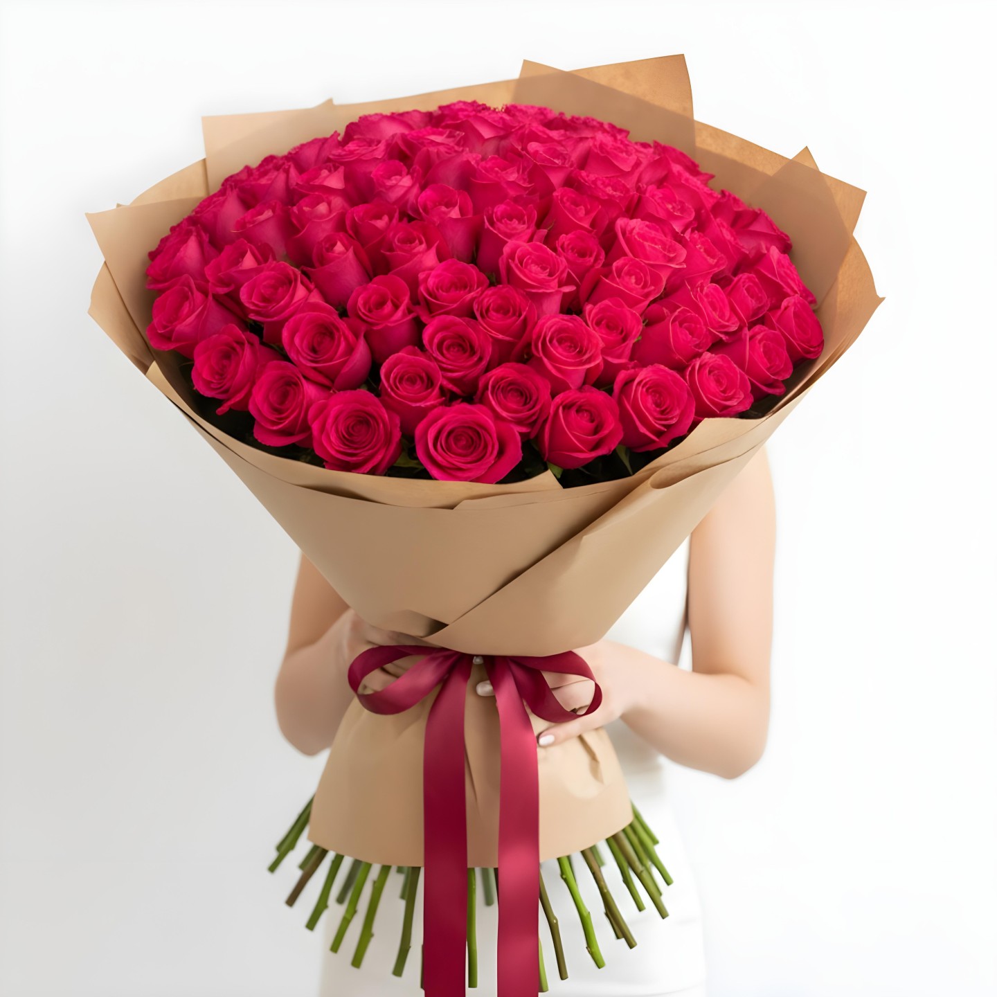 100 Hot Pink Roses Hand-Tied Bouquet