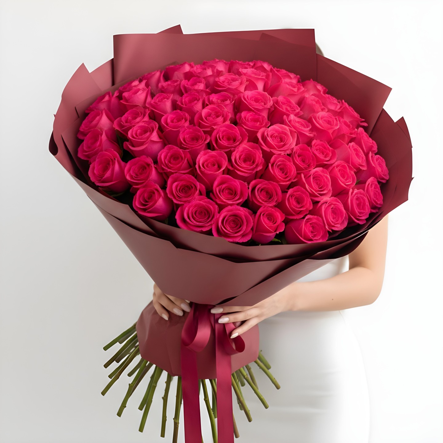 100 Hot Pink Roses Hand-Tied Bouquet