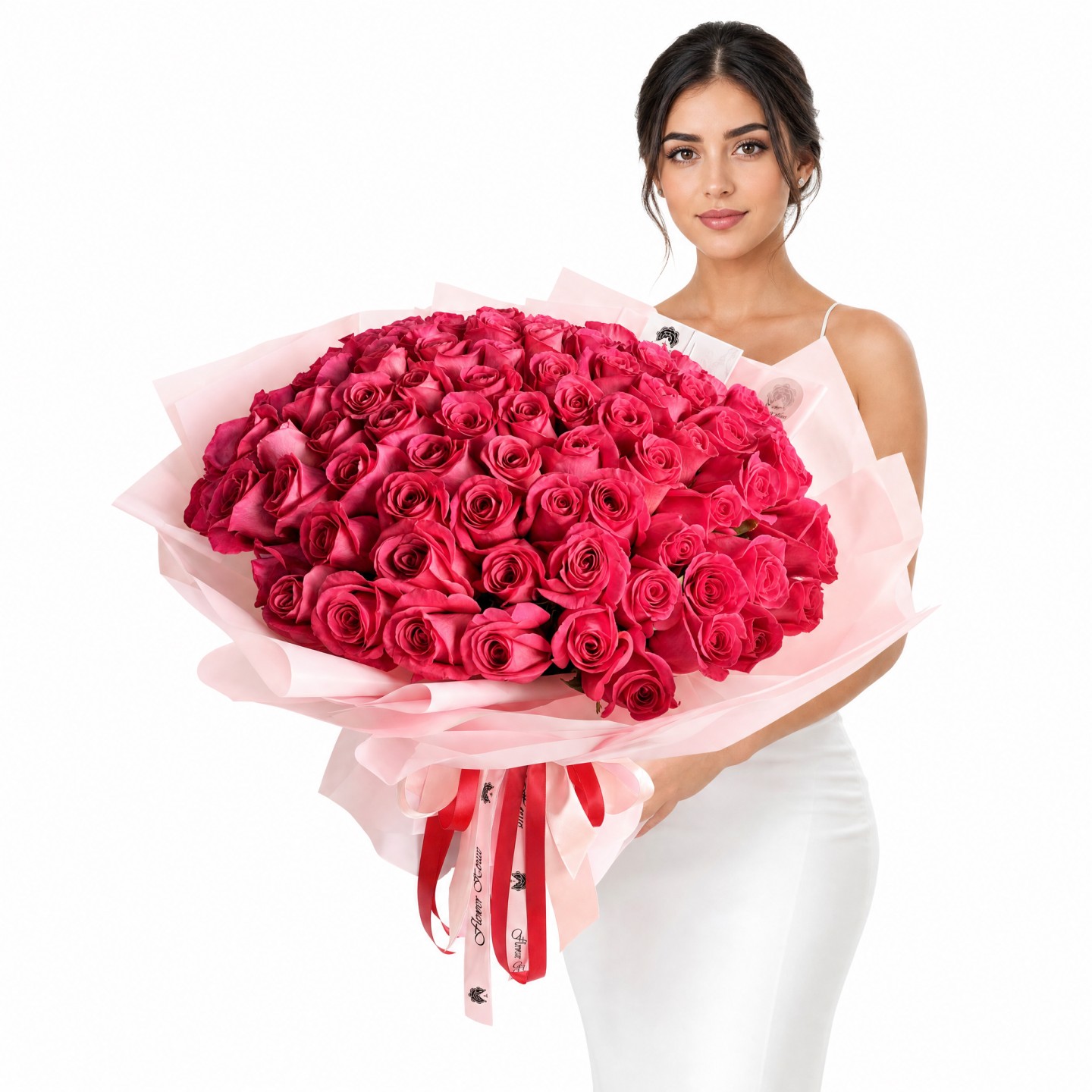 100 Hot Pink Roses Hand-Tied Bouquet