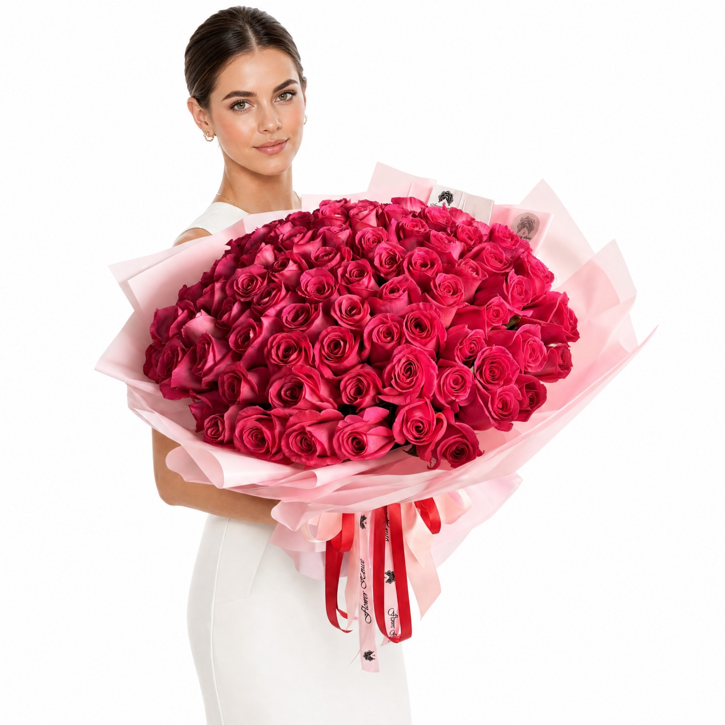 100 Hot Pink Roses Hand-Tied Bouquet