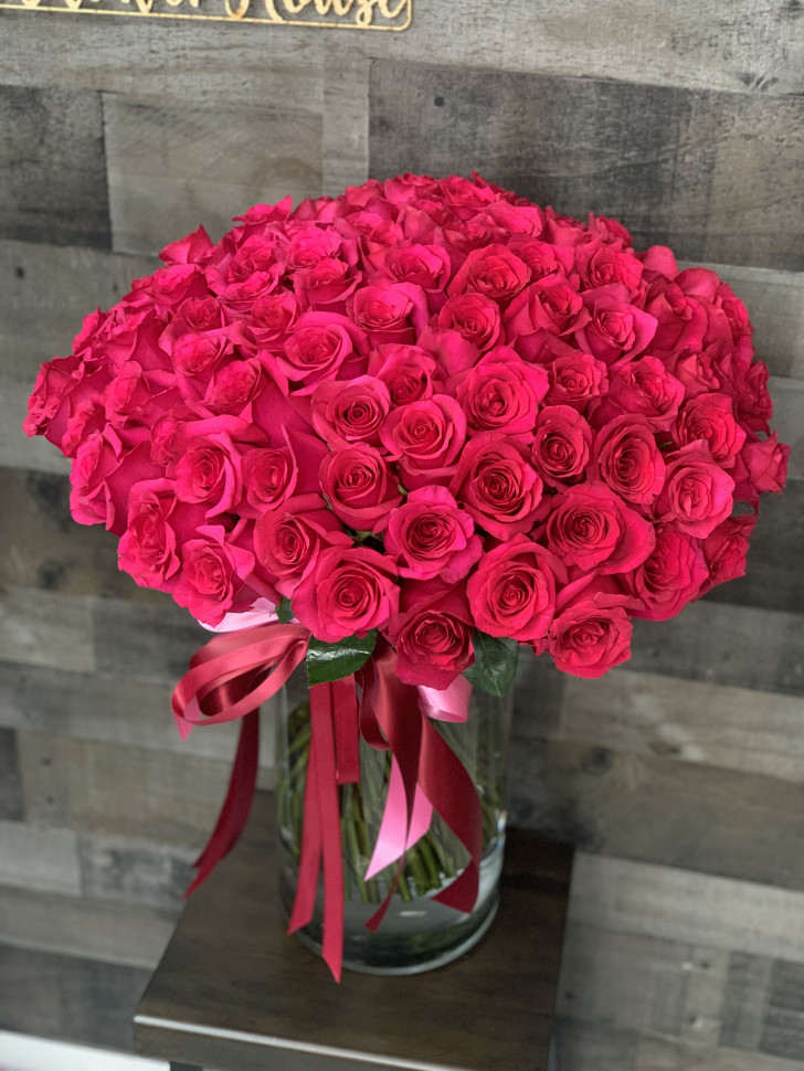 100 Hot Pink Roses Bouquet