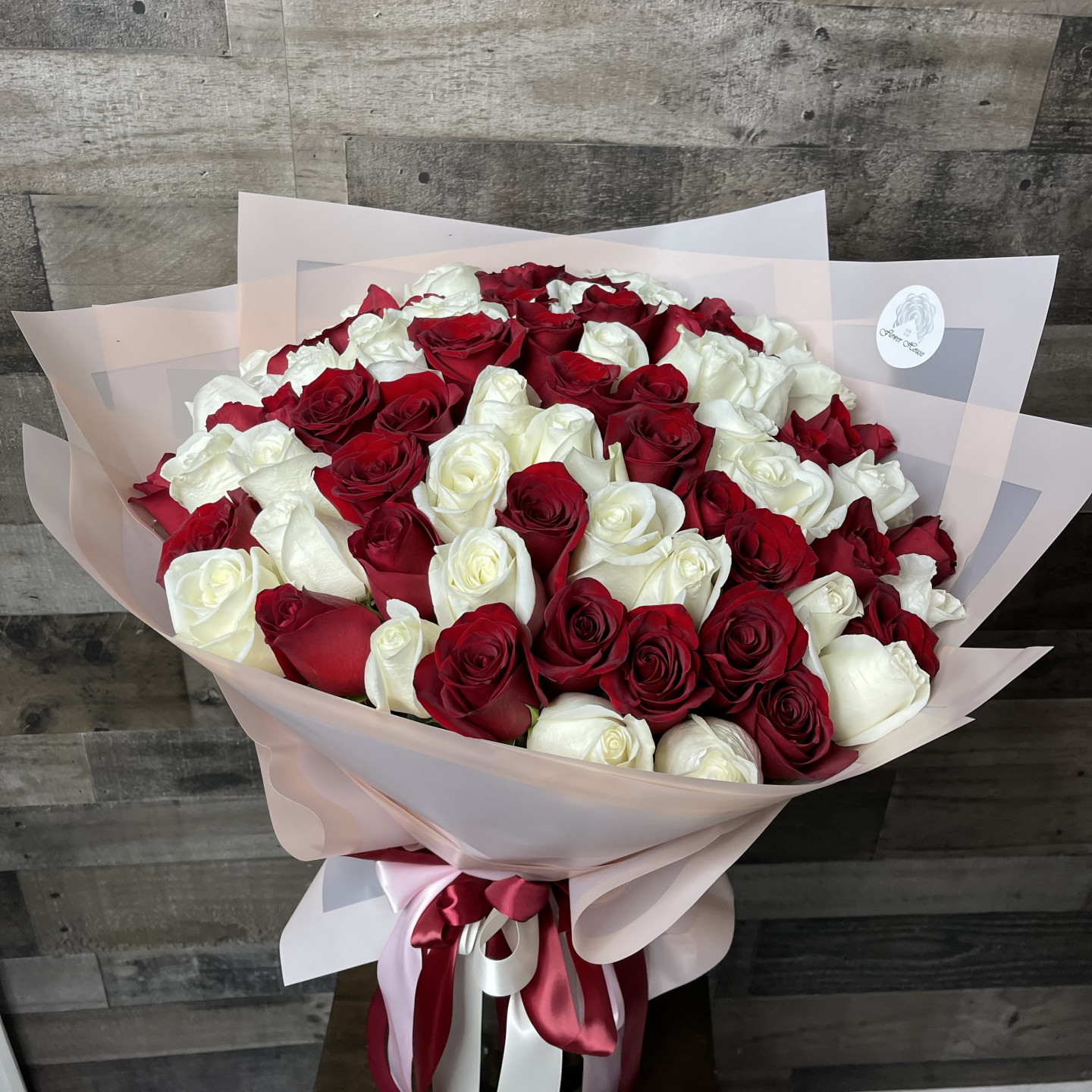 100 Red and White Roses Hand-Tied Bouquet 100 Red and White Roses Hand-Tied Bouquet
