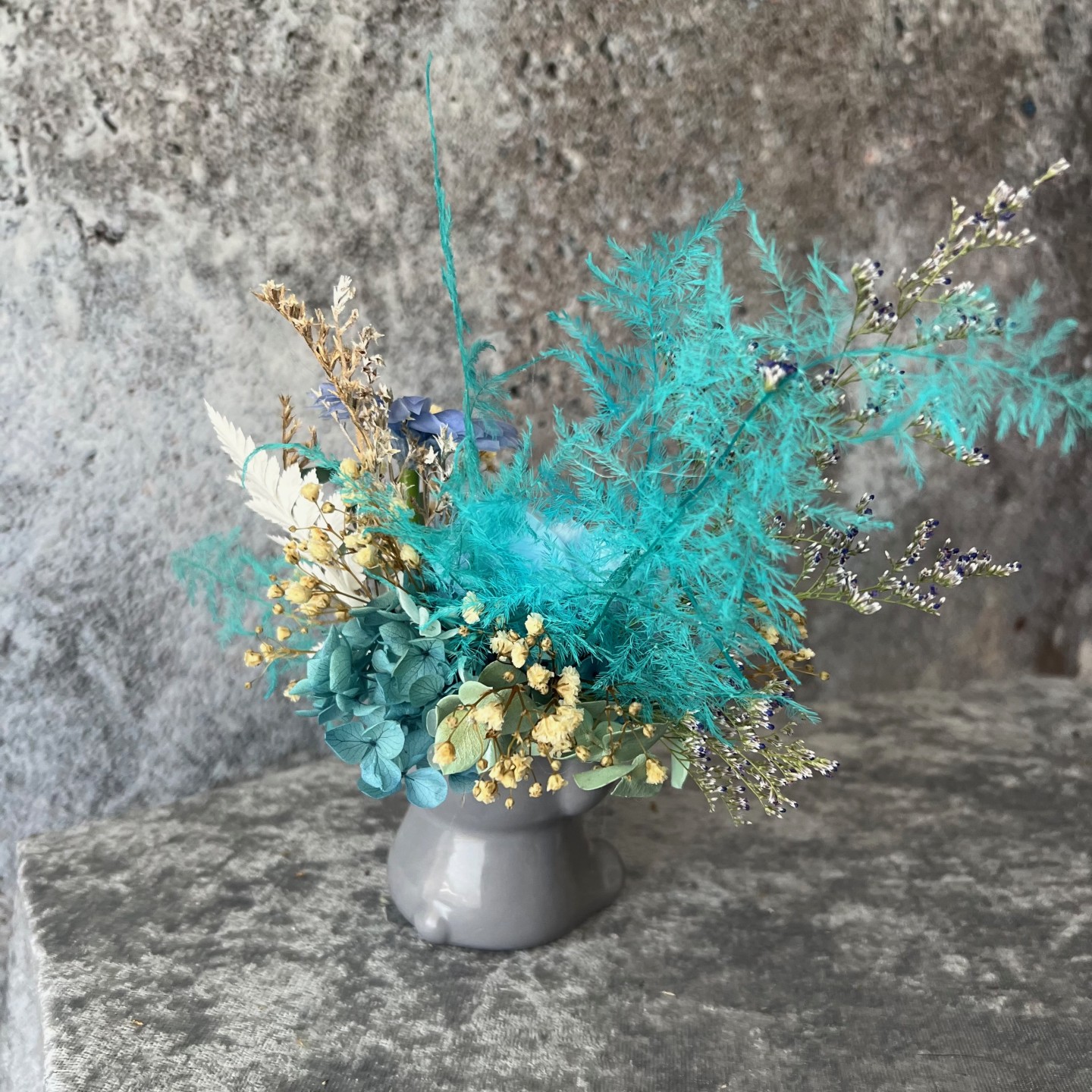 Grey Koala Vase with Preserved Blue Peony