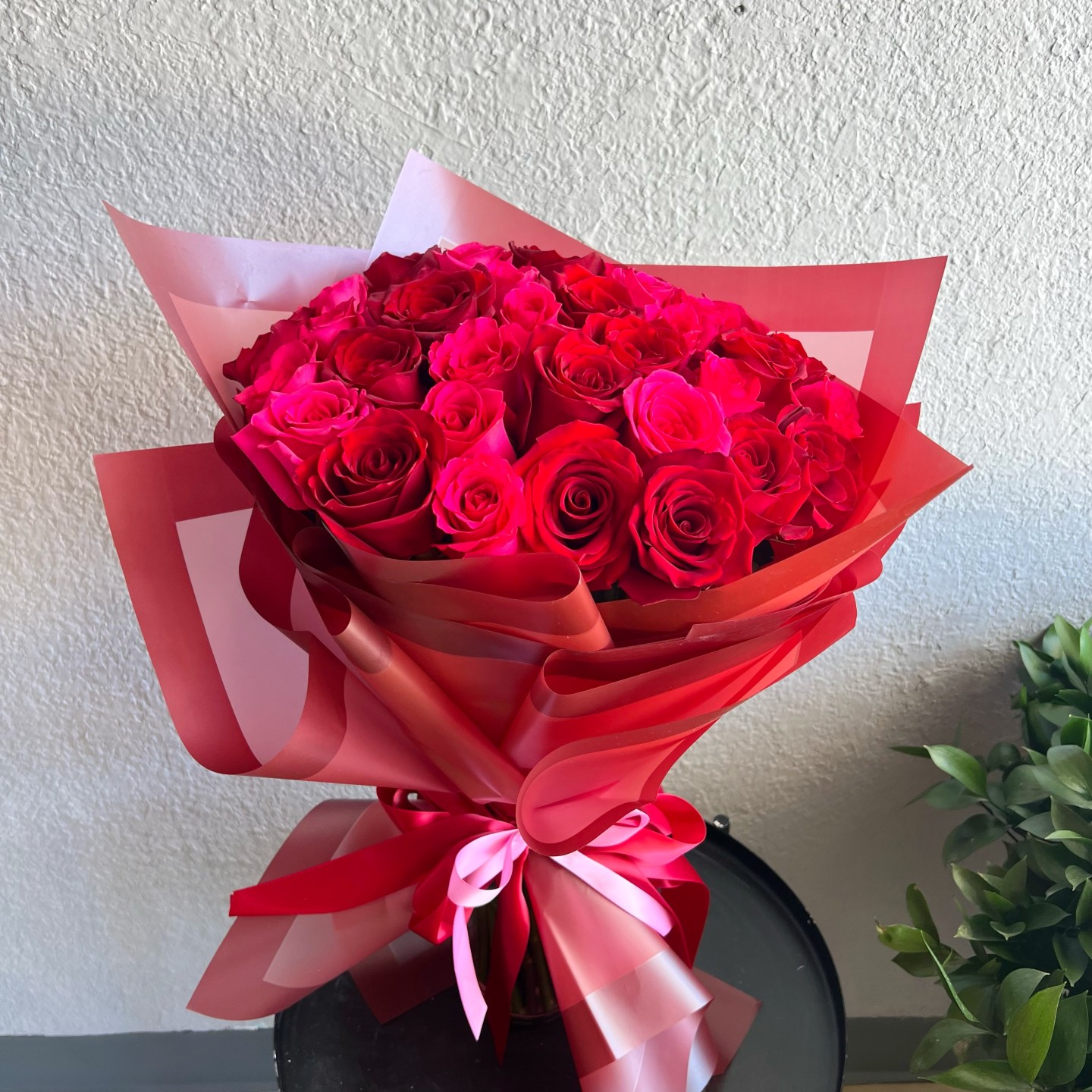 30 Red And Hot Pink Roses Hand Tied Bouquet 