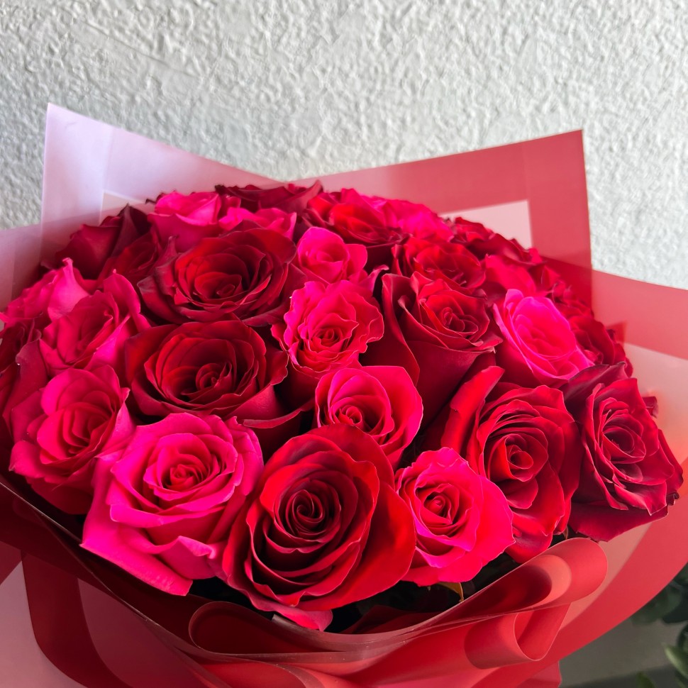 30 Red and Hot Pink Roses Hand Tied Bouquet