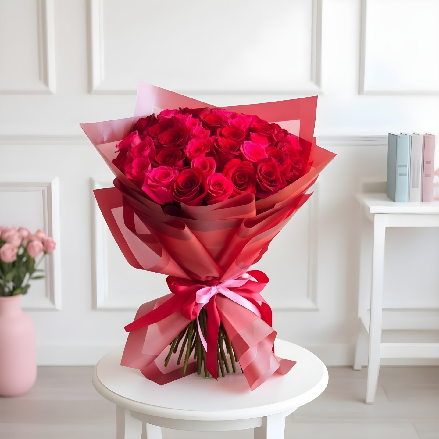30 Red & Hot Pink Roses Hand-Tied Bouquet 30 Red & Hot Pink Roses Hand-Tied Bouquet