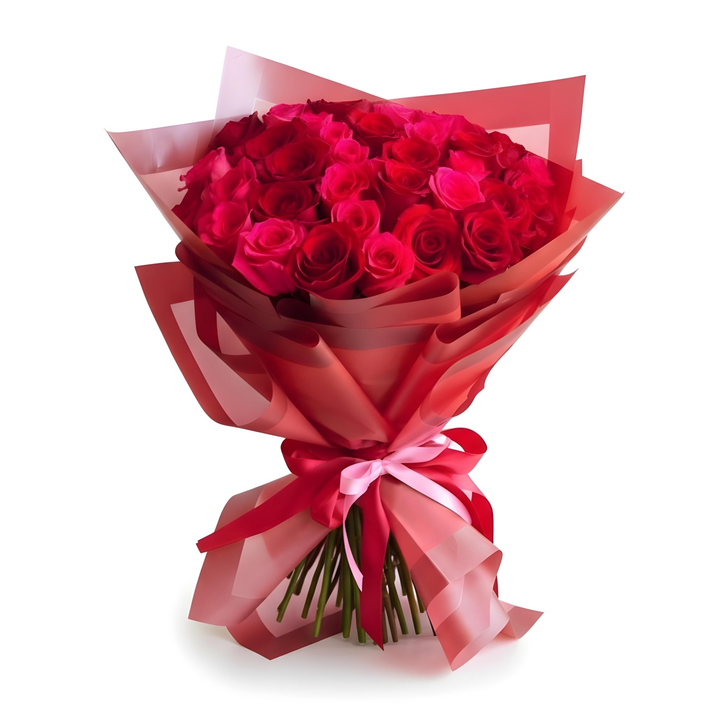 30 Red & Hot Pink Roses Hand-Tied Bouquet 30 Red & Hot Pink Roses Hand-Tied Bouquet