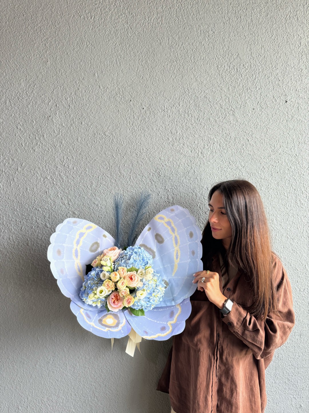 Blue Little Butterfly Hand Tied Flower Bouquet