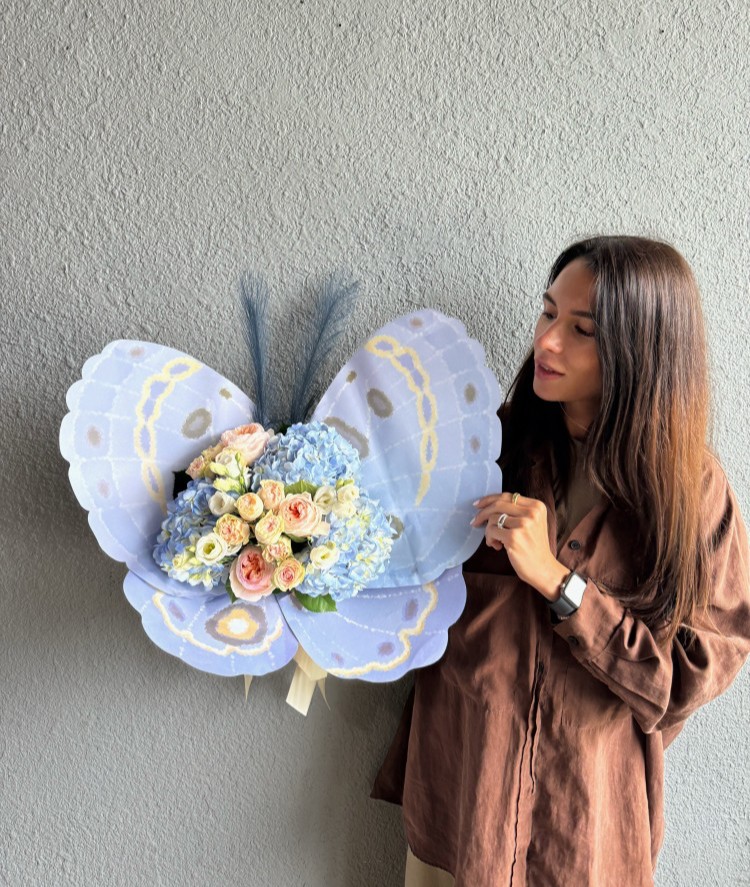 Blue Little Butterfly Hand Tied Flower Bouquet