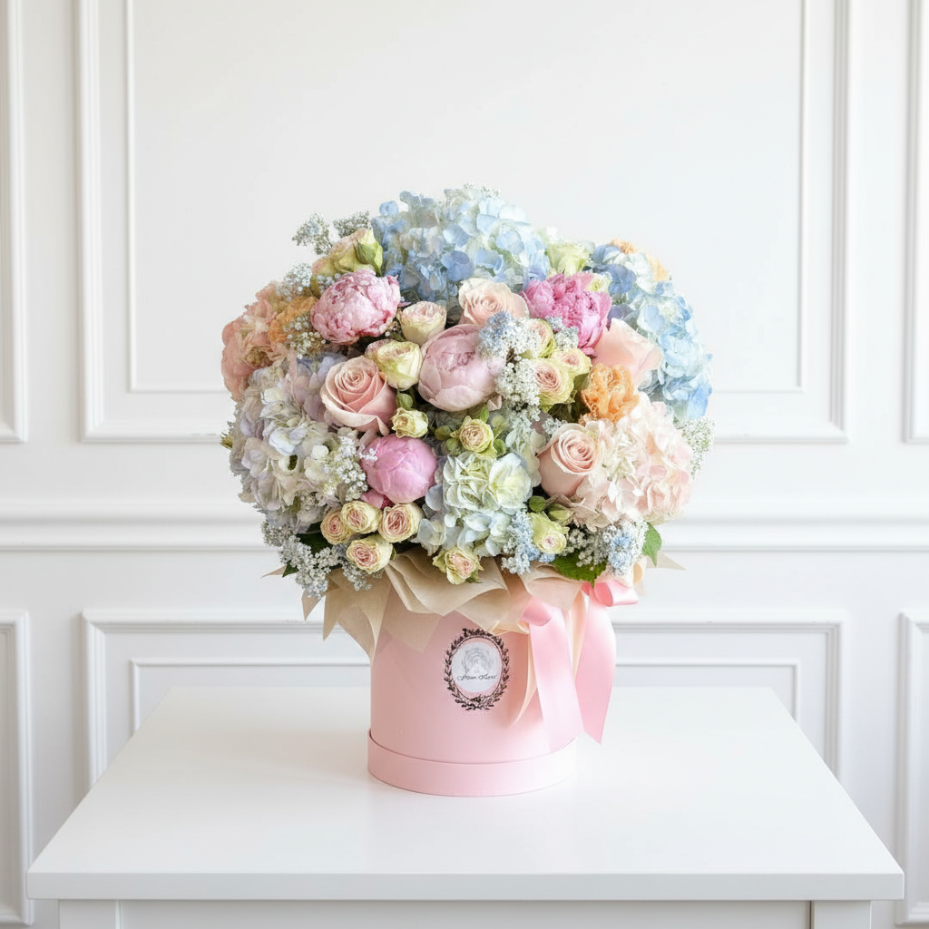 Avianna Fresh Flower Box (Roses, Spray Roses, Hydrangeas, Peony, Gypsophila) Avianna Fresh Flower Box (Roses, Spray Roses, Hydrangeas, Peony, Gypsophila)