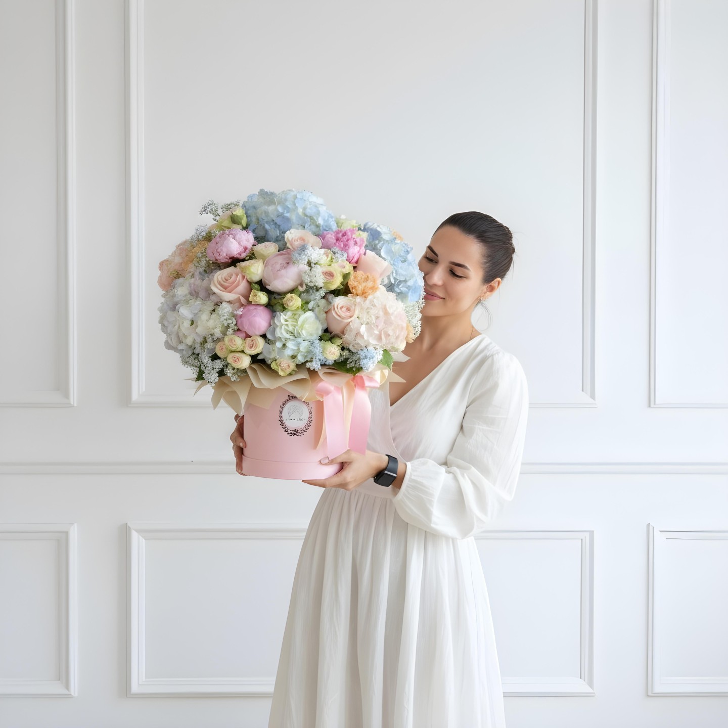 Avianna Fresh Flower Box (Roses, Spray Roses, Hydrangeas, Peony, Gypsophila) Avianna Fresh Flower Box (Roses, Spray Roses, Hydrangeas, Peony, Gypsophila)
