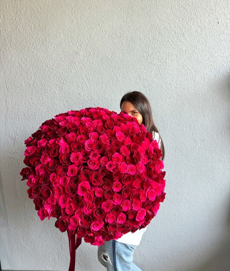 200 Red and Hot Pink Roses Hand Tied Bouquet 