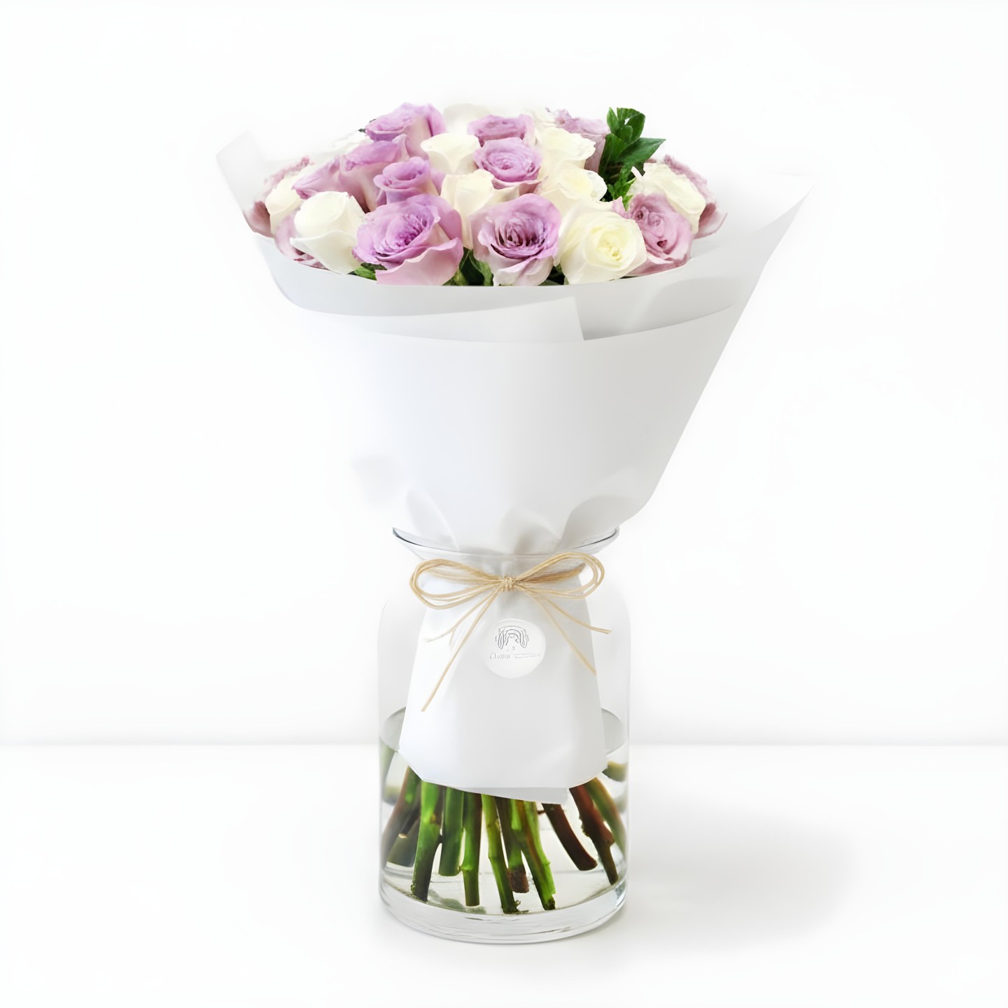 White & Purple Roses Bouquet (12–48 Stems)