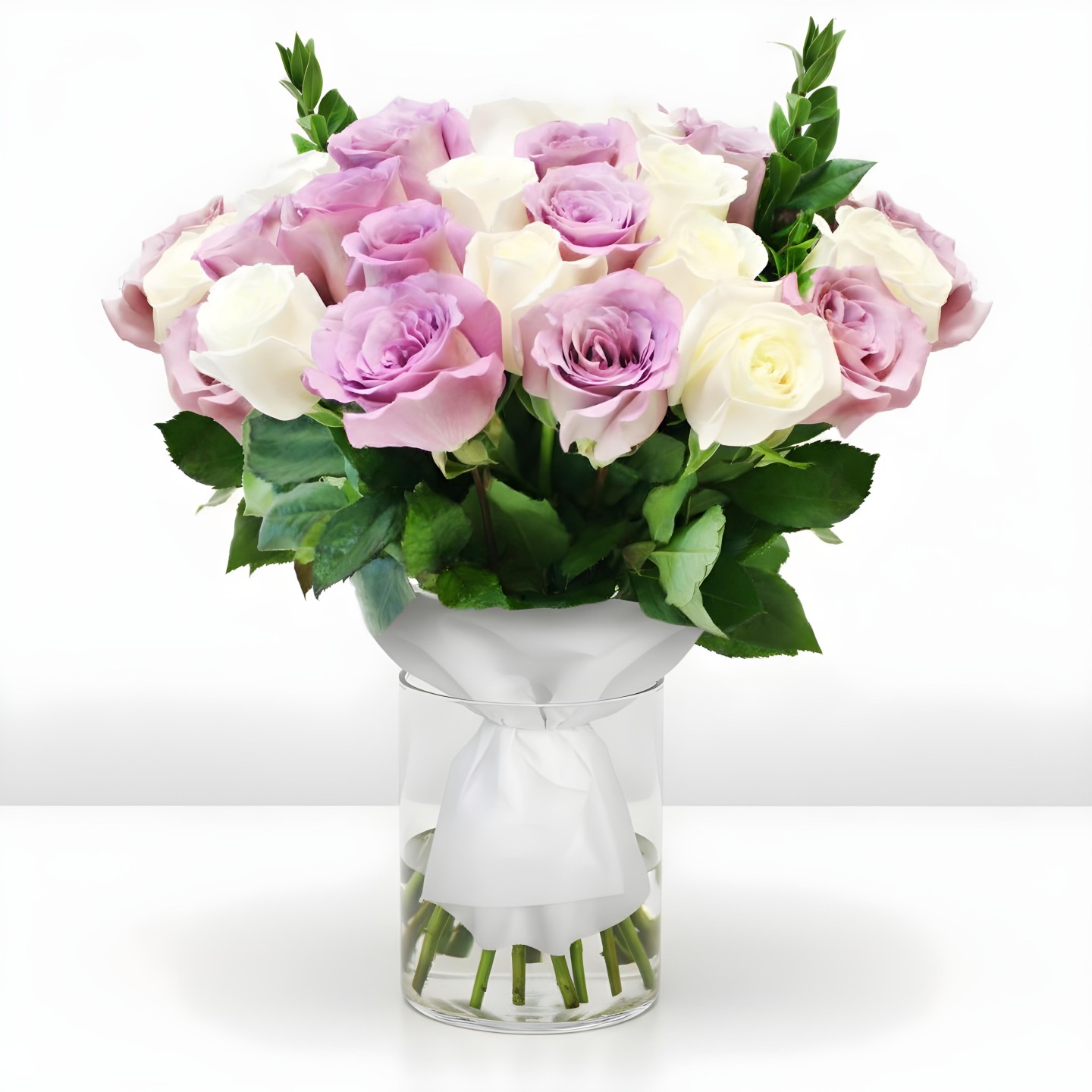 White & Purple Roses Bouquet (12–48 Stems)
