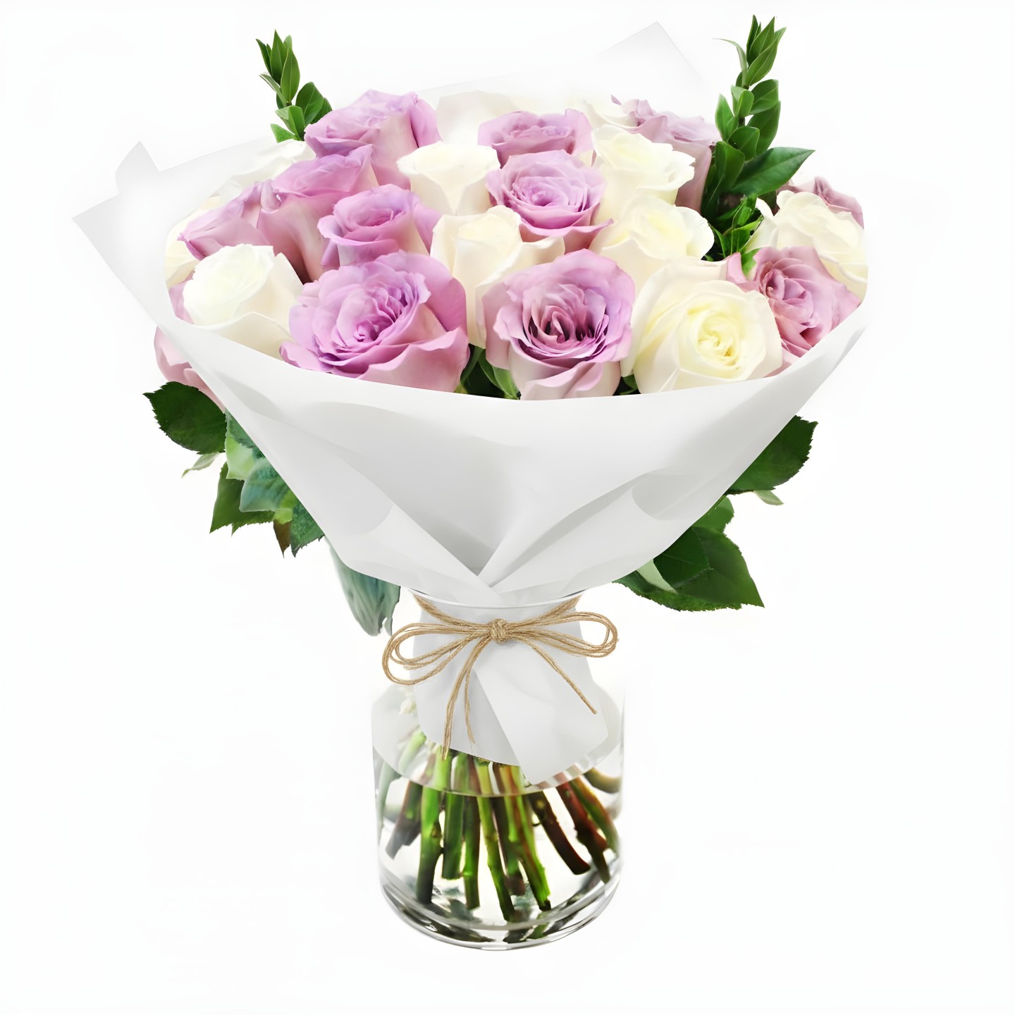 White & Purple Roses Bouquet (12–48 Stems)