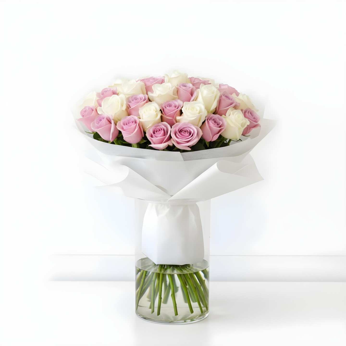 White & Purple Roses Bouquet (12–48 Stems)