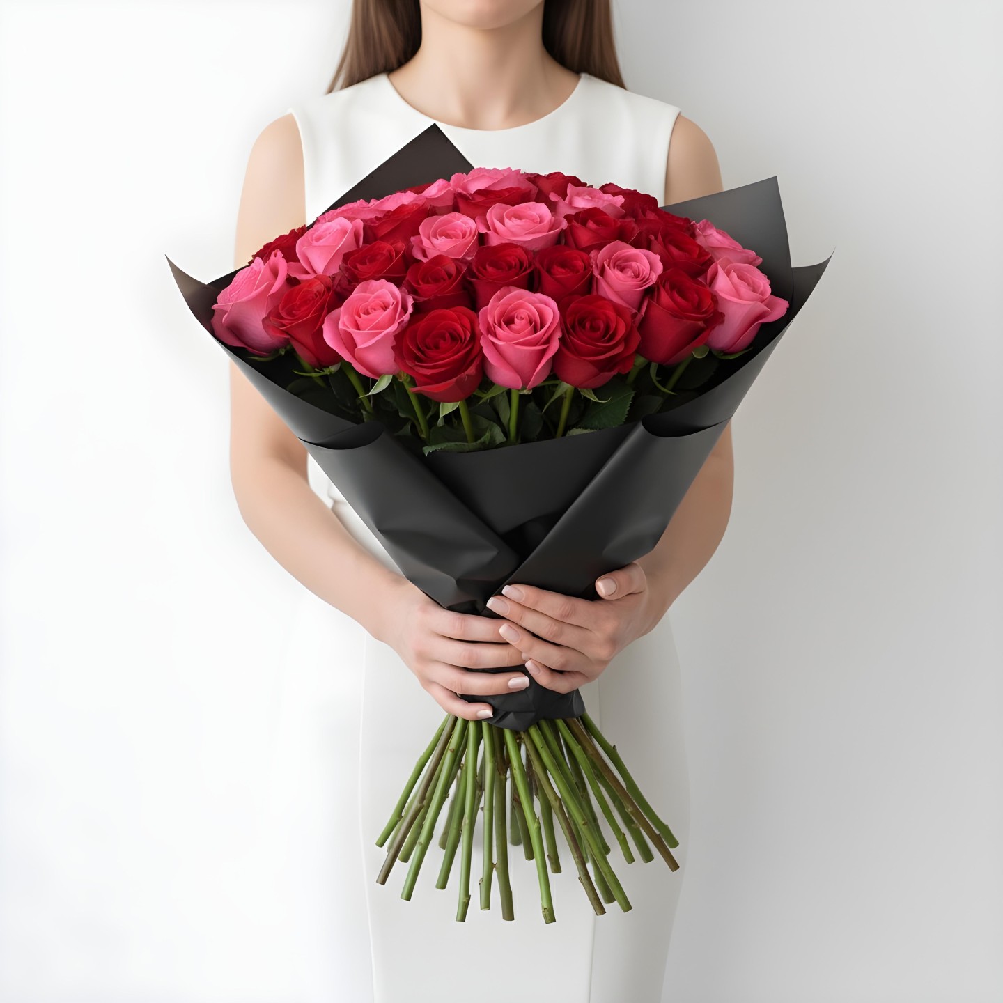 Red & Pink Roses Bouquet (12–48 Stems)