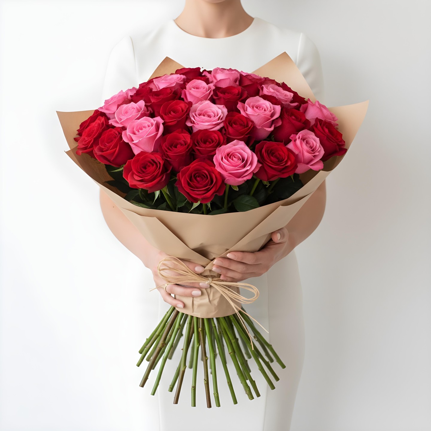 Red & Pink Roses Bouquet (12–48 Stems)