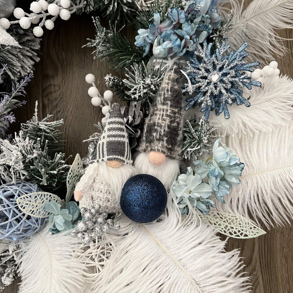 Blue Winter Wreath with Gnomes