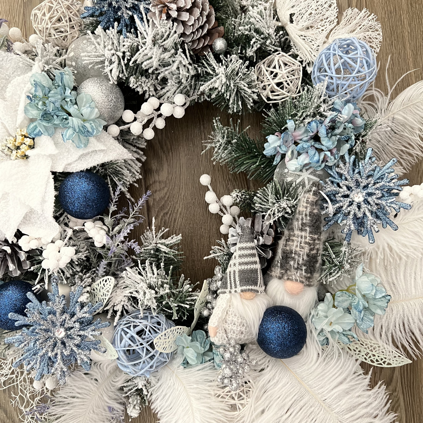 Blue Winter Wreath with Gnomes