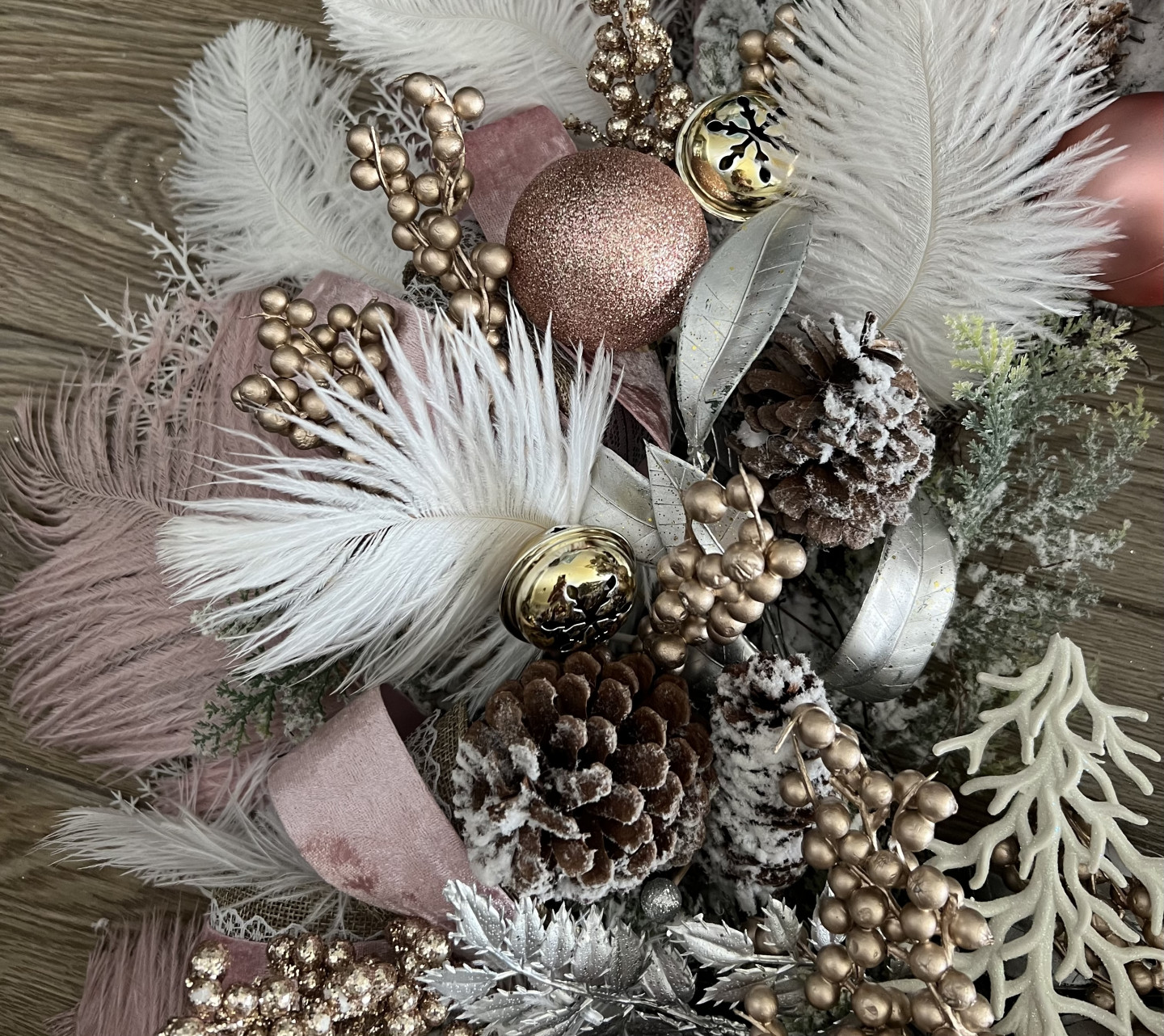 White Pink Winter wreath with Deer and Ferns