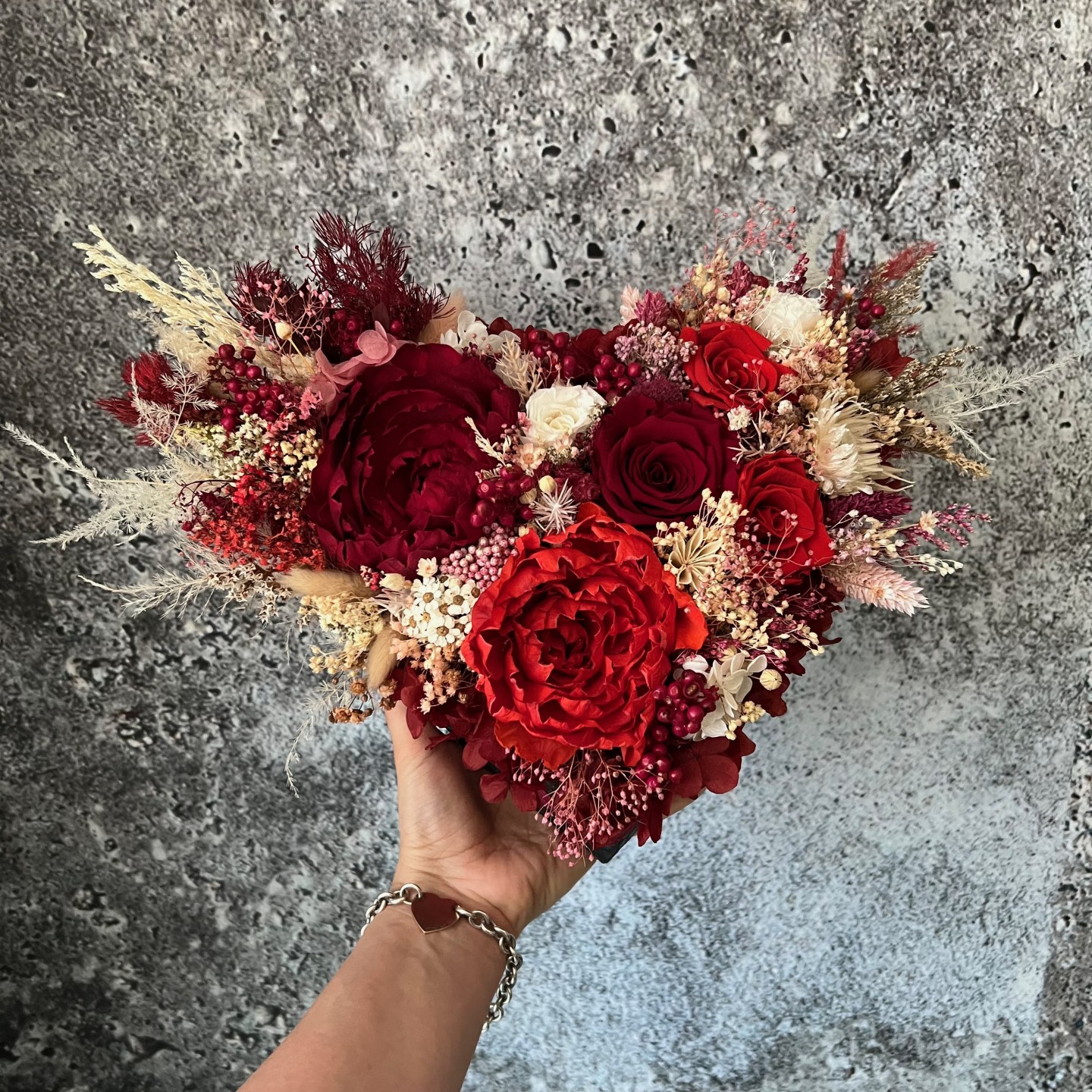 CARMEN collection Preserved Peonies in black heart shaped box