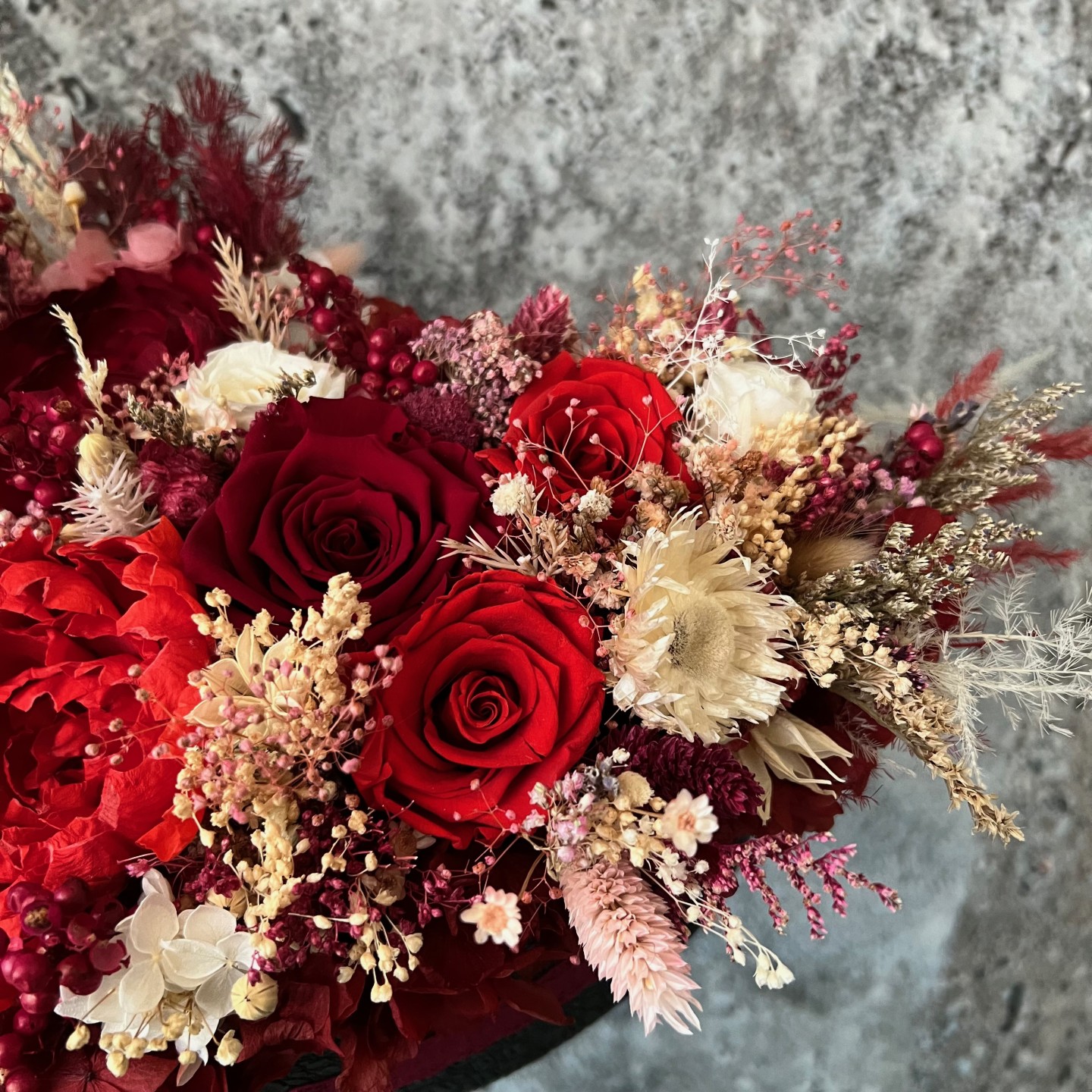 CARMEN collection Preserved Peonies in black heart shaped box