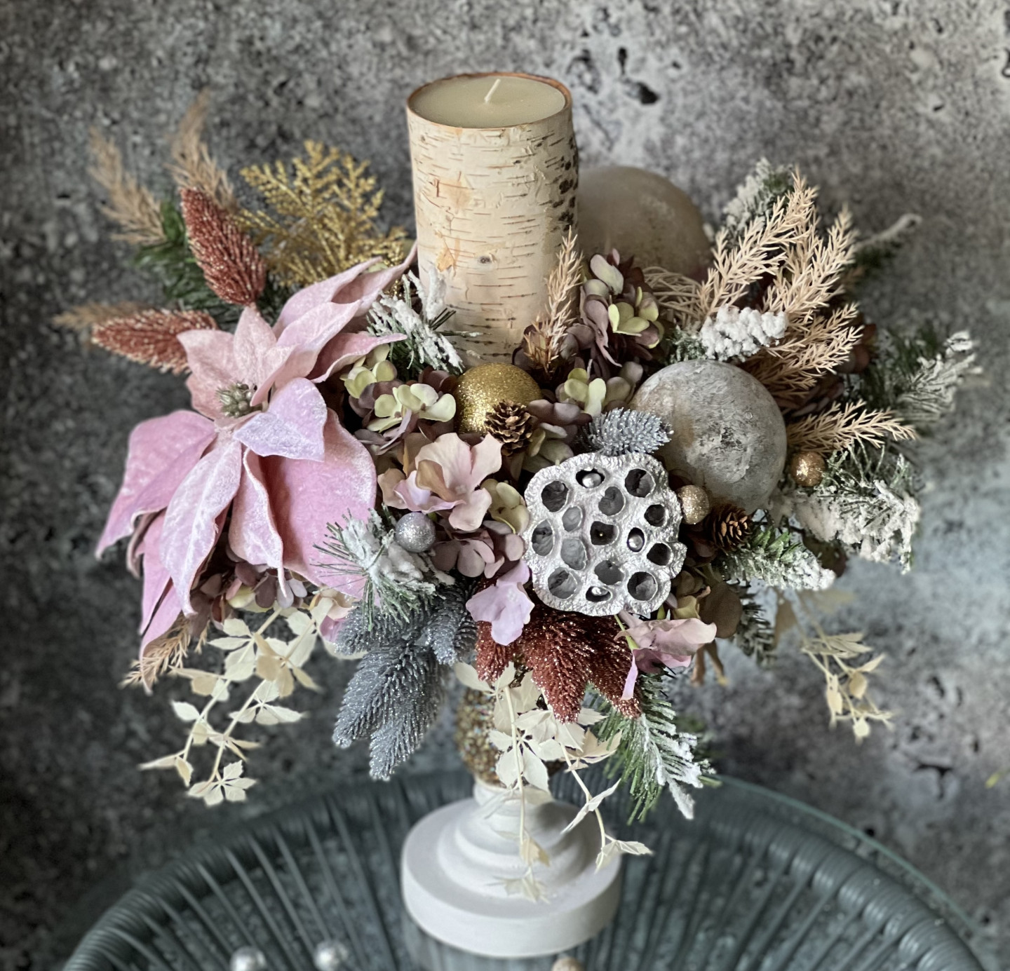 Christmas candlestick with Birch Bark Candle