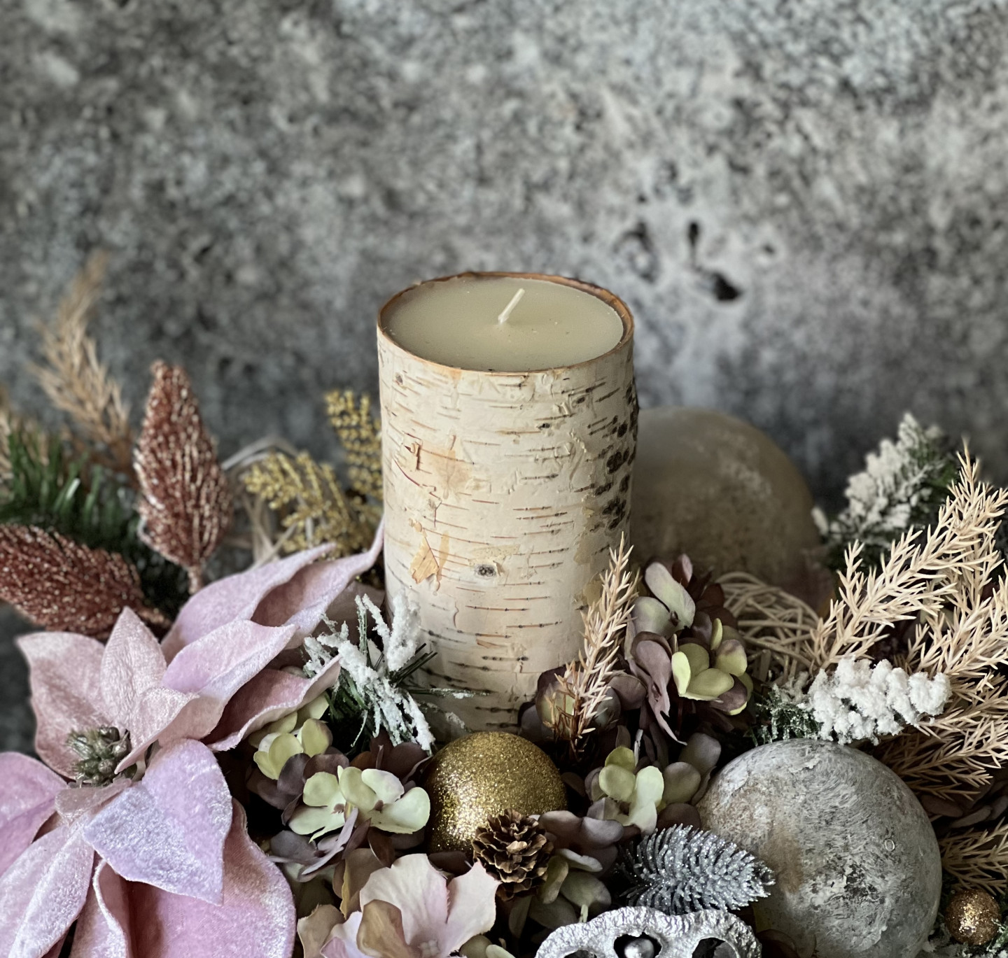Christmas candlestick with Birch Bark Candle
