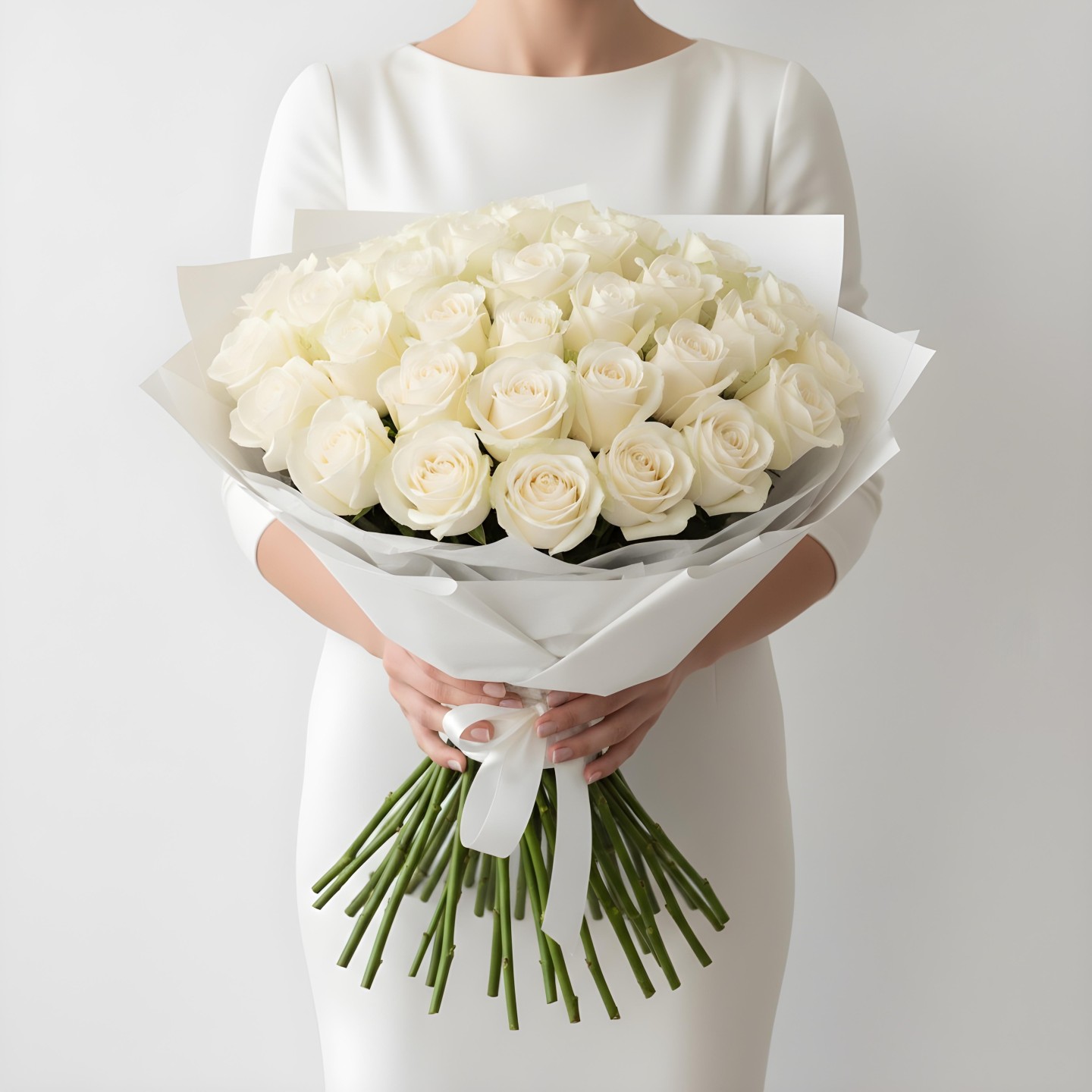 White Roses Bouquet (12–48 Stems)