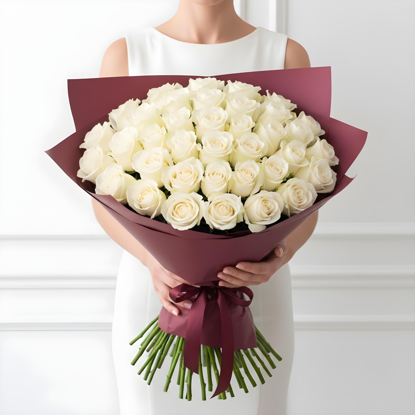 White Roses Bouquet (12–48 Stems)