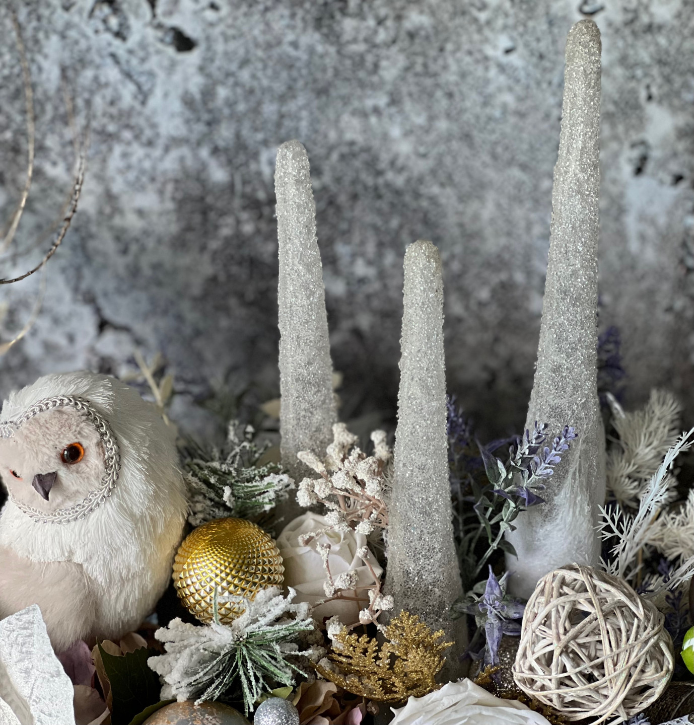 Christmas wooden box with Owl and Candles