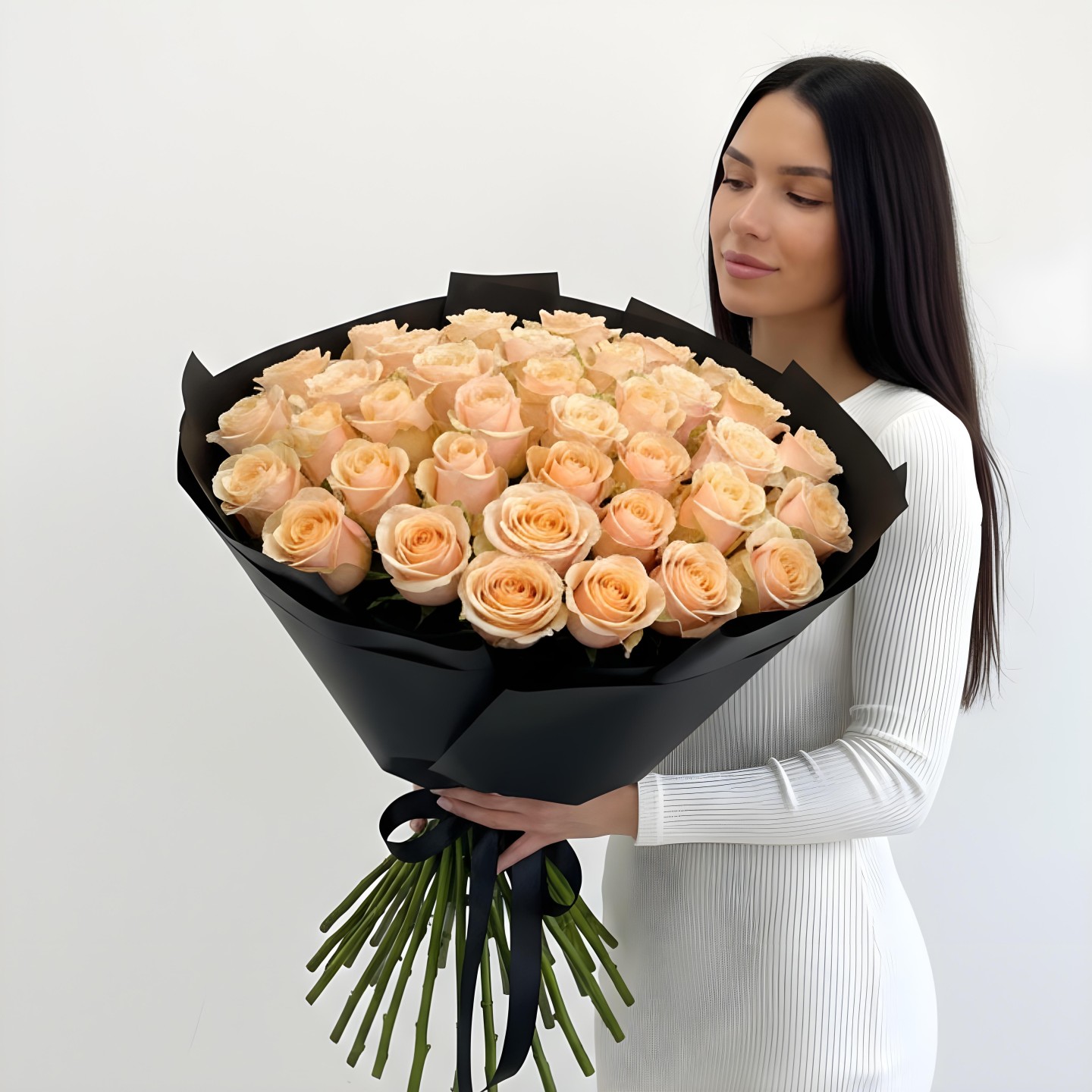 Peach Roses Bouquet (12–48 Stems)