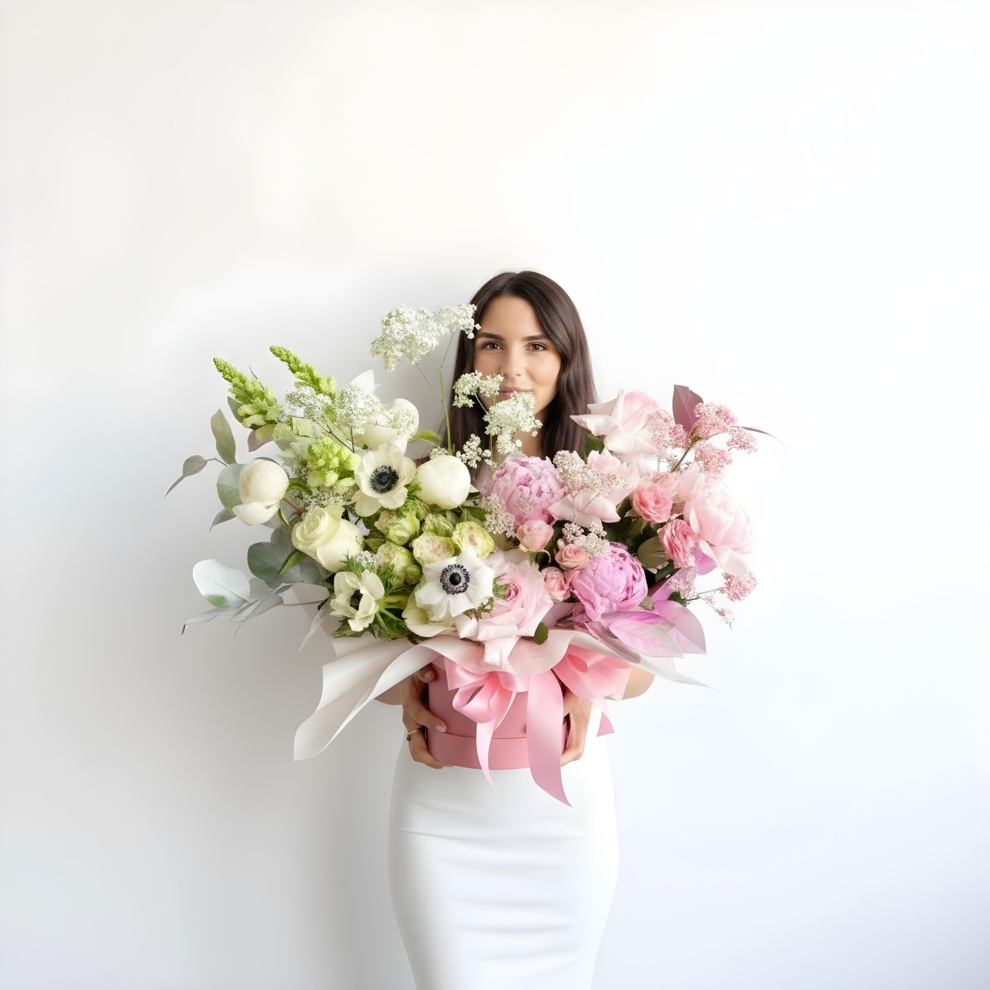 Jaqueline Flower Box (Roses, Spray Roses, Garden Roses, Hydrangeas, Peony, Snapdragon, Gypsophila) Jaqueline Flower Box (Roses, Spray Roses, Garden Roses, Hydrangeas, Peony, Snapdragon, Gypsophila)