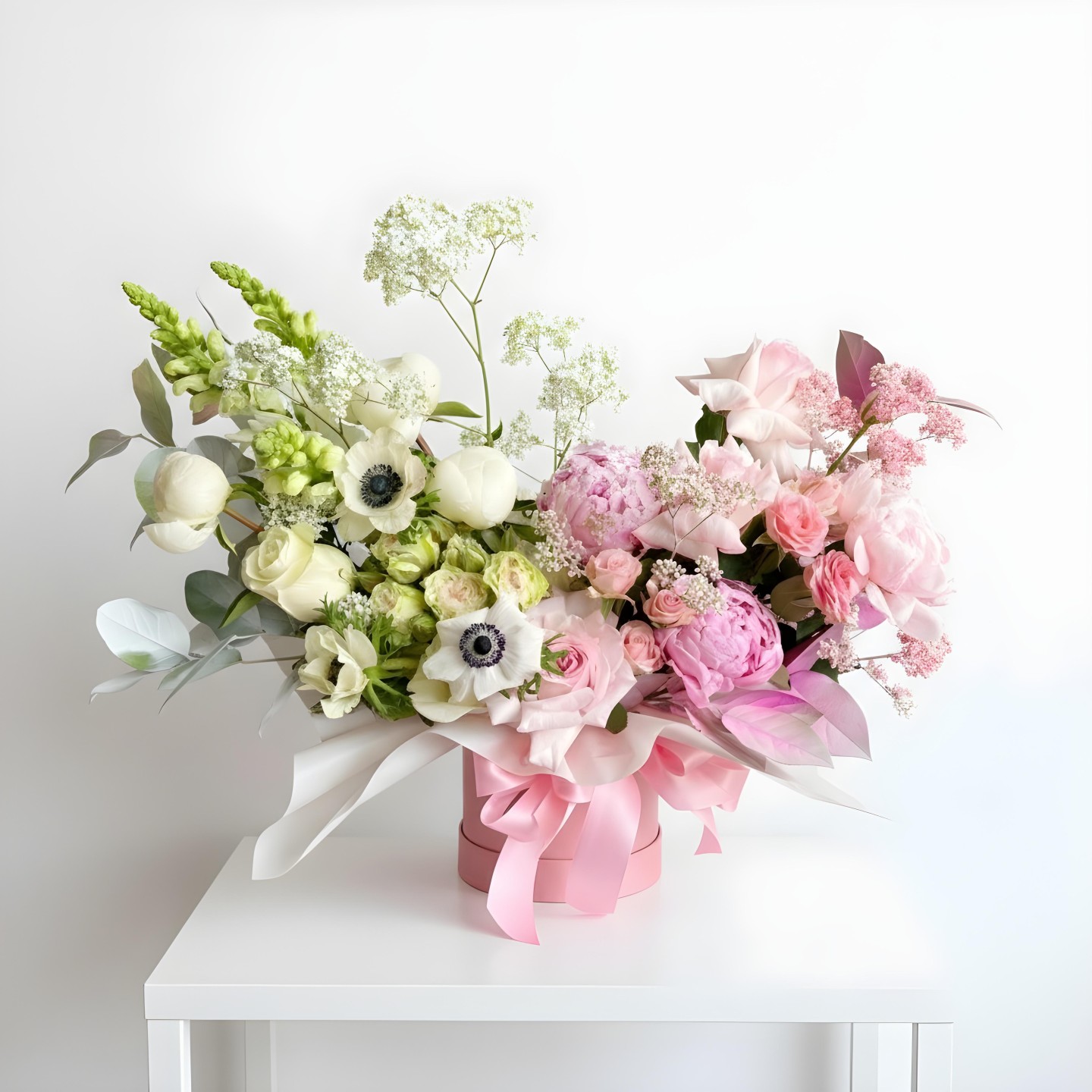 Jaqueline Flower Box (Roses, Spray Roses, Garden Roses, Hydrangeas, Peony, Snapdragon, Gypsophila) Jaqueline Flower Box (Roses, Spray Roses, Garden Roses, Hydrangeas, Peony, Snapdragon, Gypsophila)