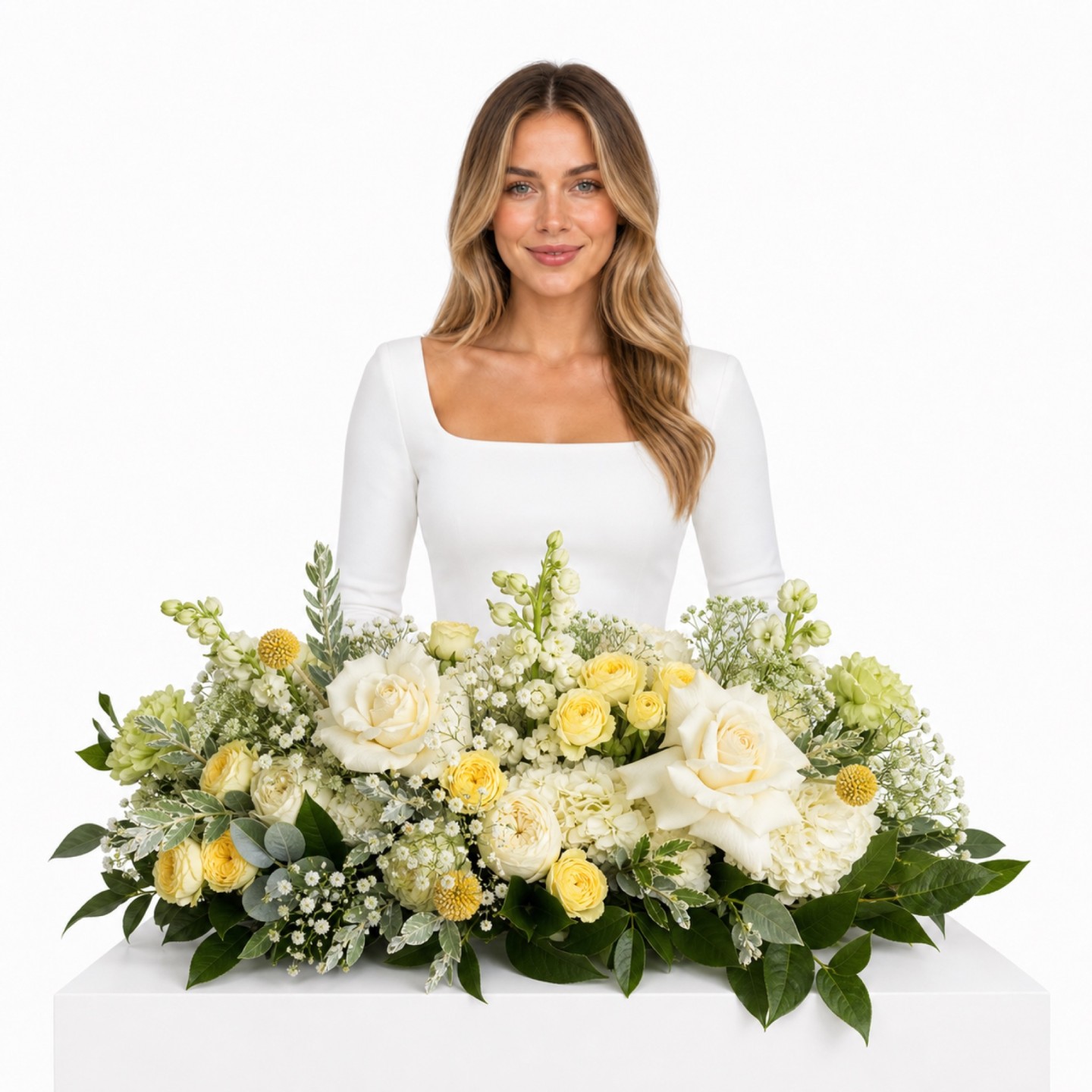 White Lemon Low Table Flower Arrangement Set