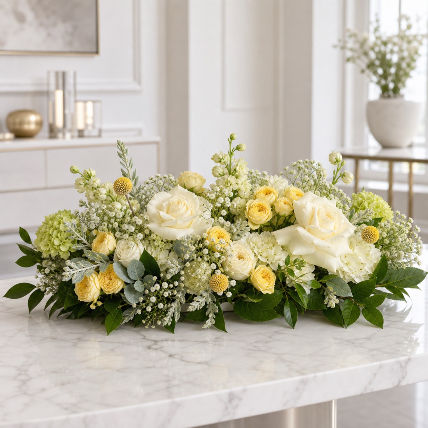 White Lemon Low Table Flower Arrangement Set