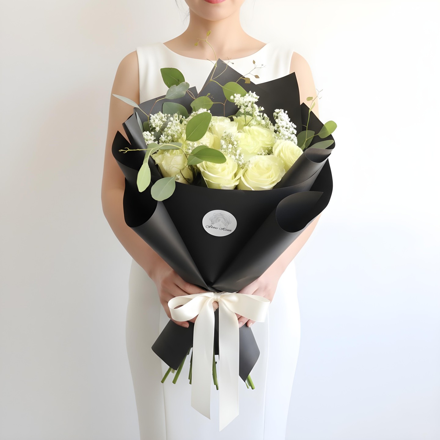 White Remy Love Hand Tied Rose Bouquet