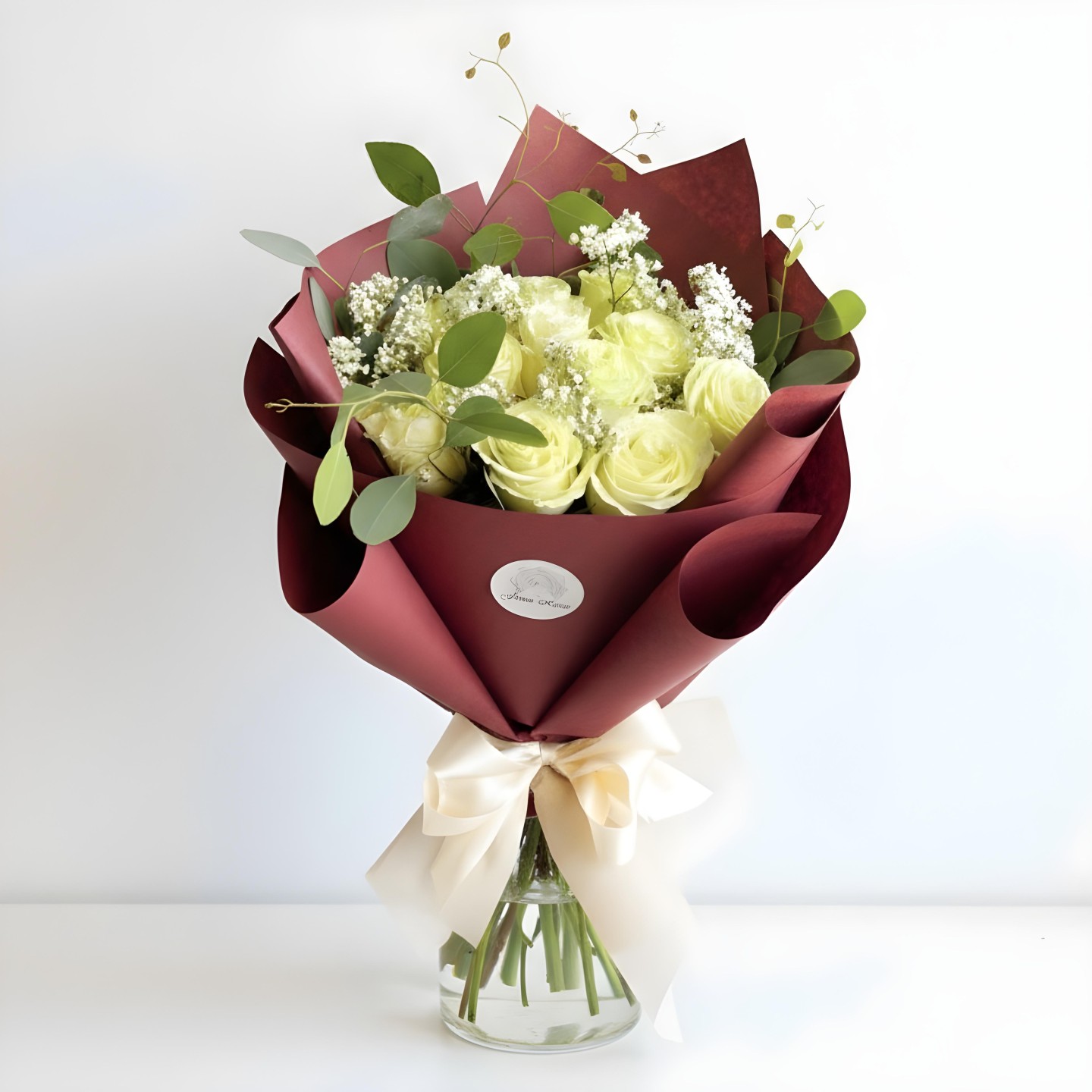 White Remy Love Hand Tied Rose Bouquet