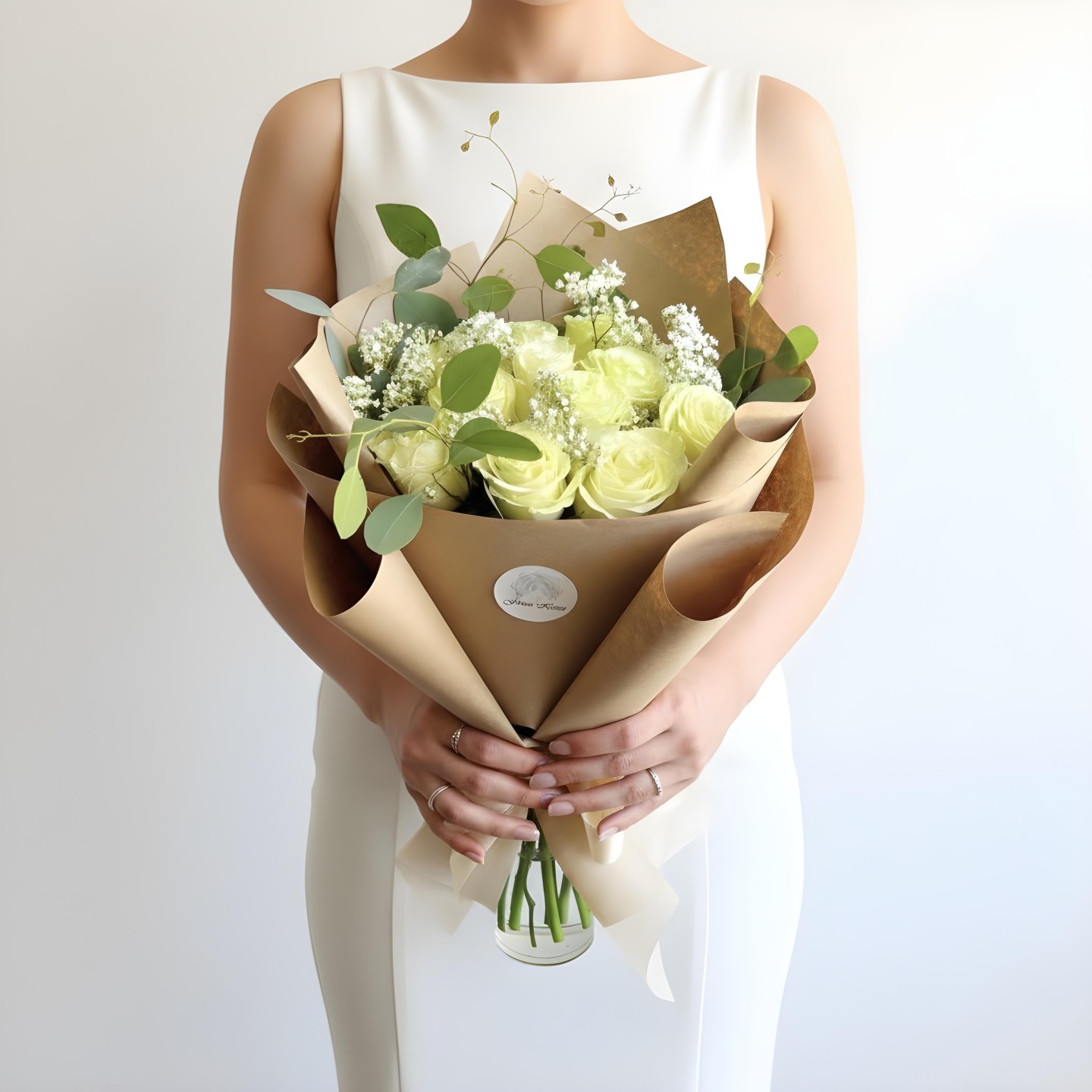 White Remy Love Hand Tied Rose Bouquet