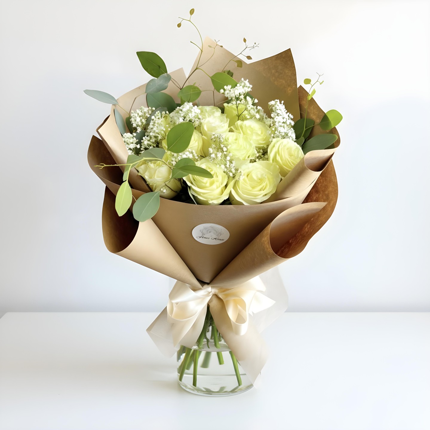 White Remy Love Hand Tied Rose Bouquet