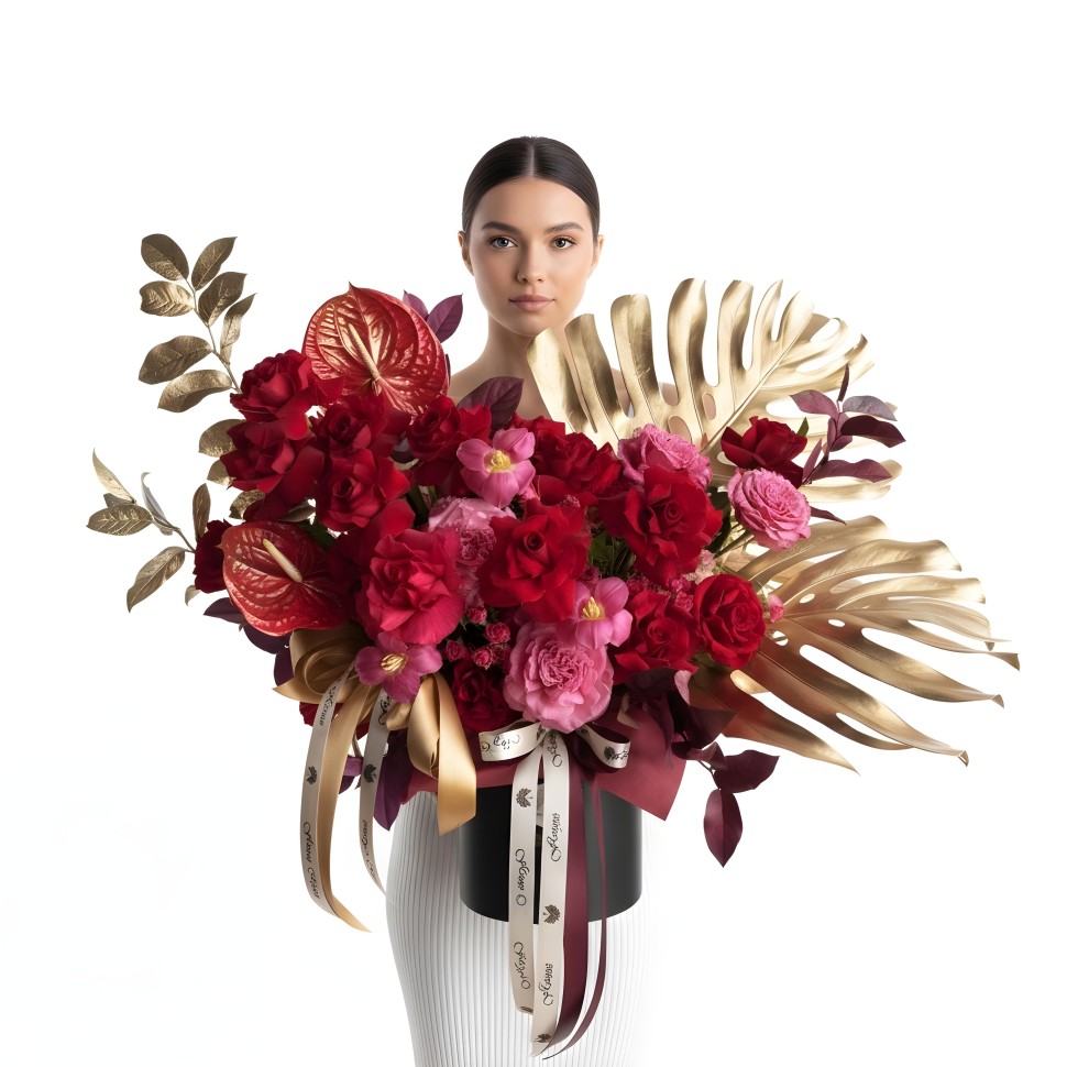 Red Chloe Elegance Fresh Flower Box (Roses, Garden Roses, Tulips,